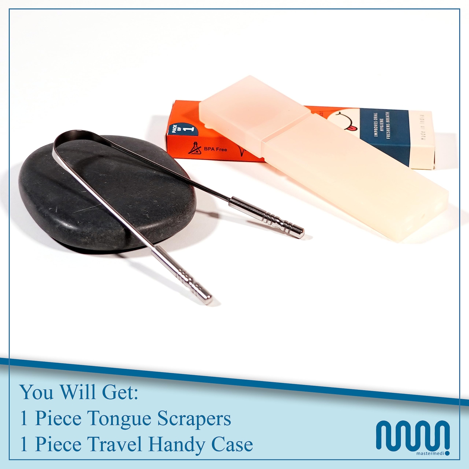 Tongue Scraper with Case, Medical Grade 100% Stainless Steel Tongue Scrubber for Bad Breath Treatment, Easy to Use Tongue Scraper for Adults, Tongue