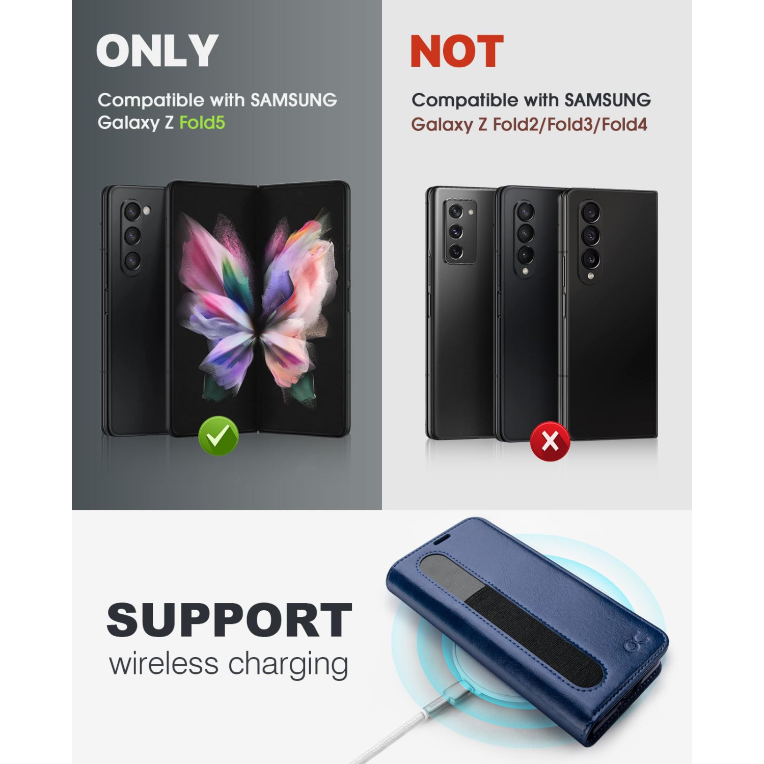 Samsung Galaxy Z Fold 5 5G Wallet Case with S Pen Holder, PU Leather Flip Folio Case with Card Slots RFID Blocking Kickstand Phone Case 7.6 Inch for