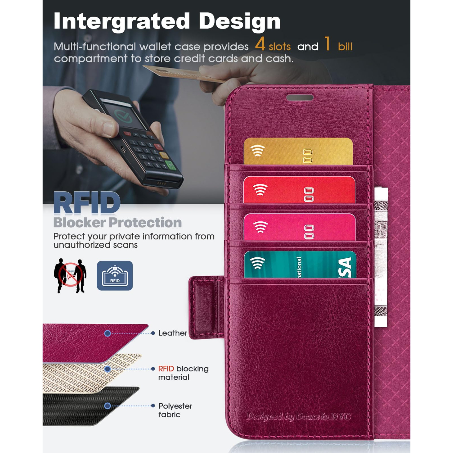 Samsung Galaxy Z Fold 5 5G Wallet Case with S Pen Holder, PU Leather Flip Folio Case with Card Slots RFID Blocking Kickstand Phone Case 7.6 Inch for