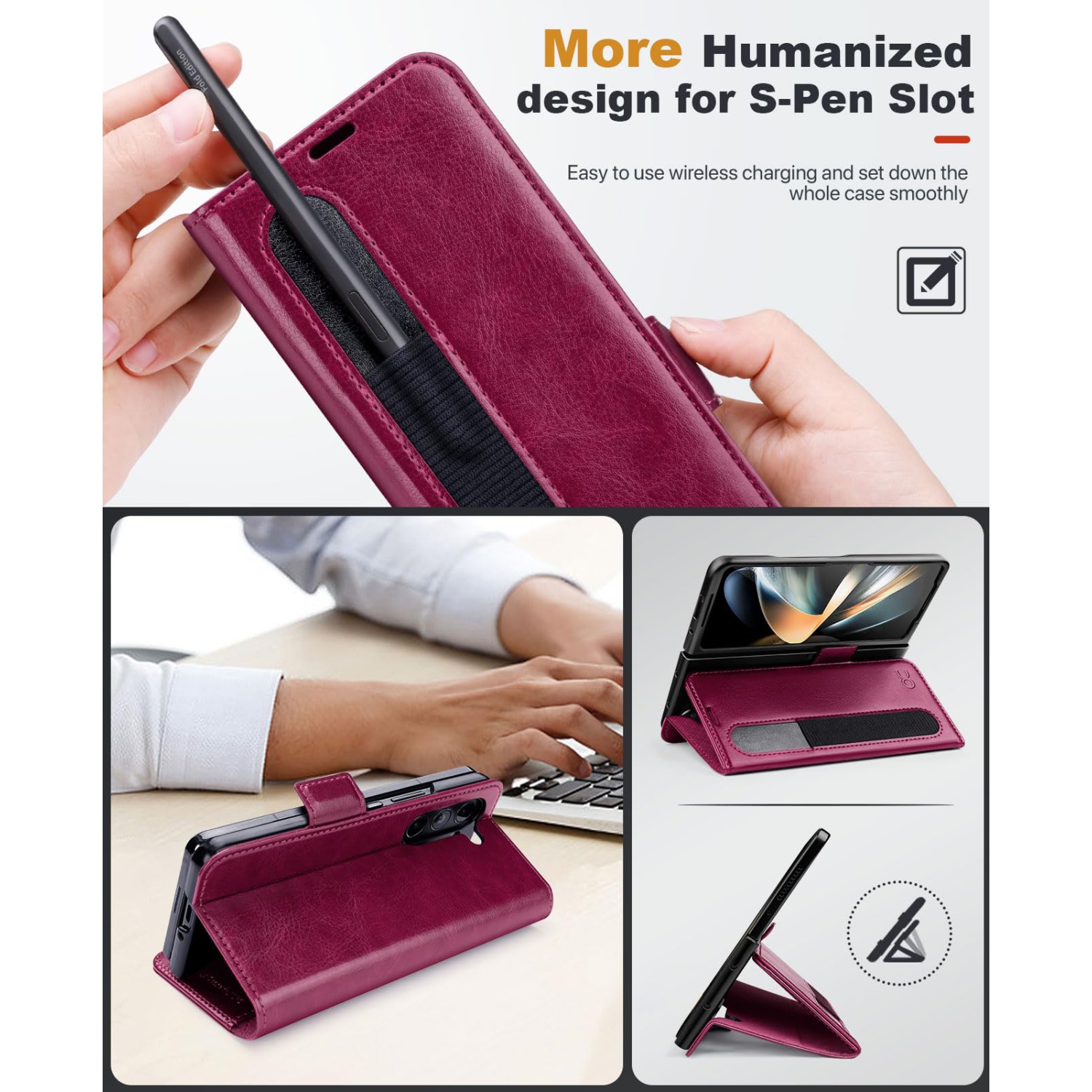 Samsung Galaxy Z Fold 5 5G Wallet Case with S Pen Holder, PU Leather Flip Folio Case with Card Slots RFID Blocking Kickstand Phone Case 7.6 Inch for