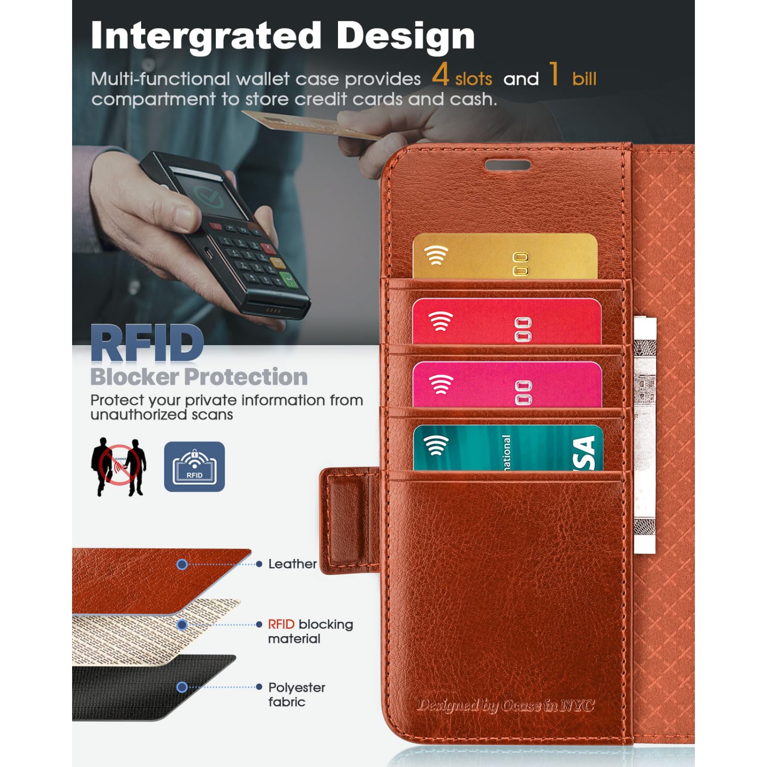 Étui portefeuille Galaxy Z Fold 5 5G Samsung avec porte-stylet S Pen, étui folio rabattable en cuir pu avec fentes pour cartes avec béquille