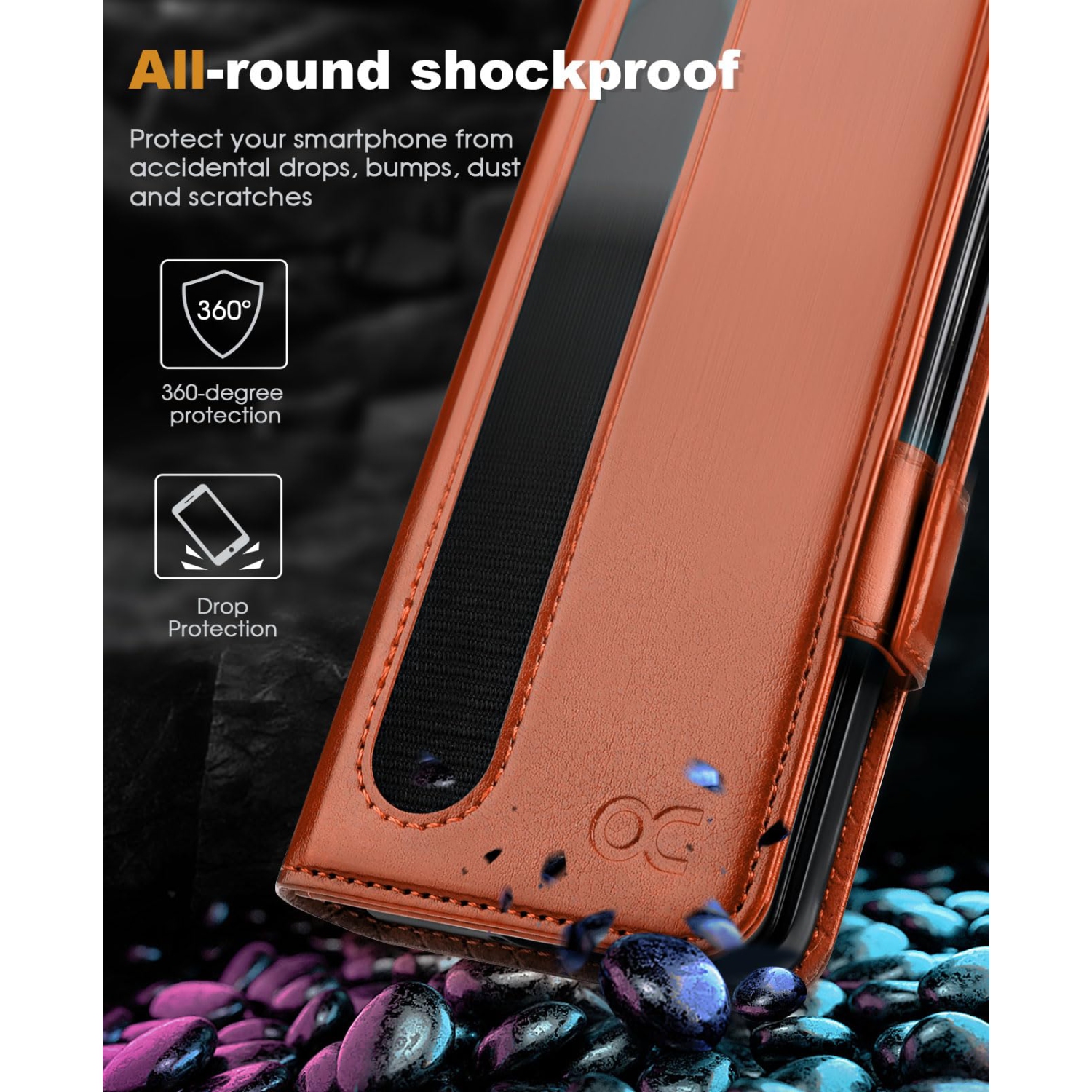 Étui portefeuille Galaxy Z Fold 5 5G Samsung avec porte-stylet S Pen, étui folio rabattable en cuir pu avec fentes pour cartes avec béquille