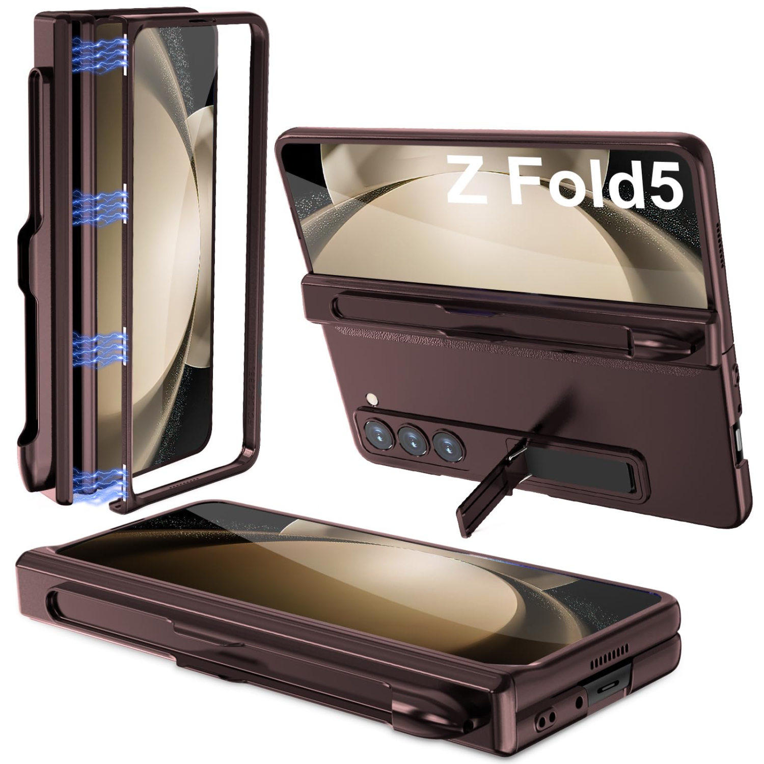 Samsung Galaxy Z Fold 5 Case with Magnetic Hinge Protection S Pen Holder Built-in Screen Protector Adjustable Stand, Camera Protection & Luxury Shockproof Thin Hard PC Cover