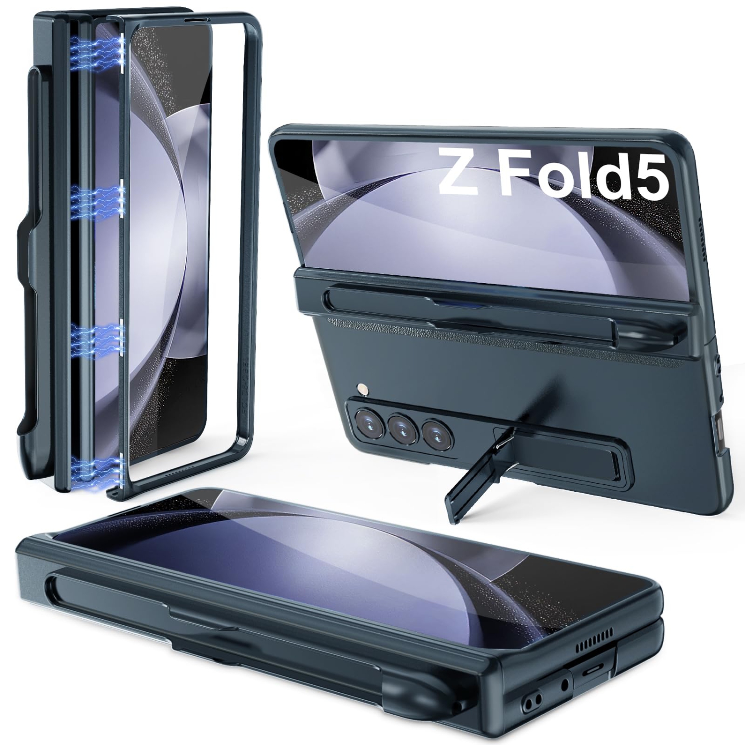 Samsung Galaxy Z Fold 5 Case with S Pen Holder Magnetic Hinge Protection Built-in Screen Protector Adjustable Stand Camera Protection Luxury Shockproof Thin Hard PC Cover