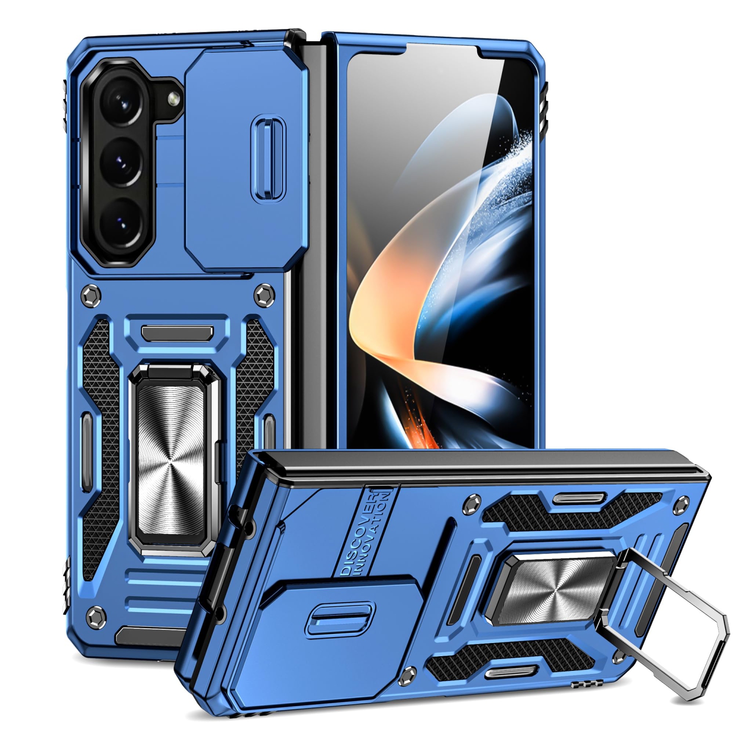 Z Fold 5 Case Shockproof Fold Z 5 Phone Case with 360°Rotate Magnetic Ring Stand for Samsung Galaxy Z Fold 5 5G 2023 - Blue