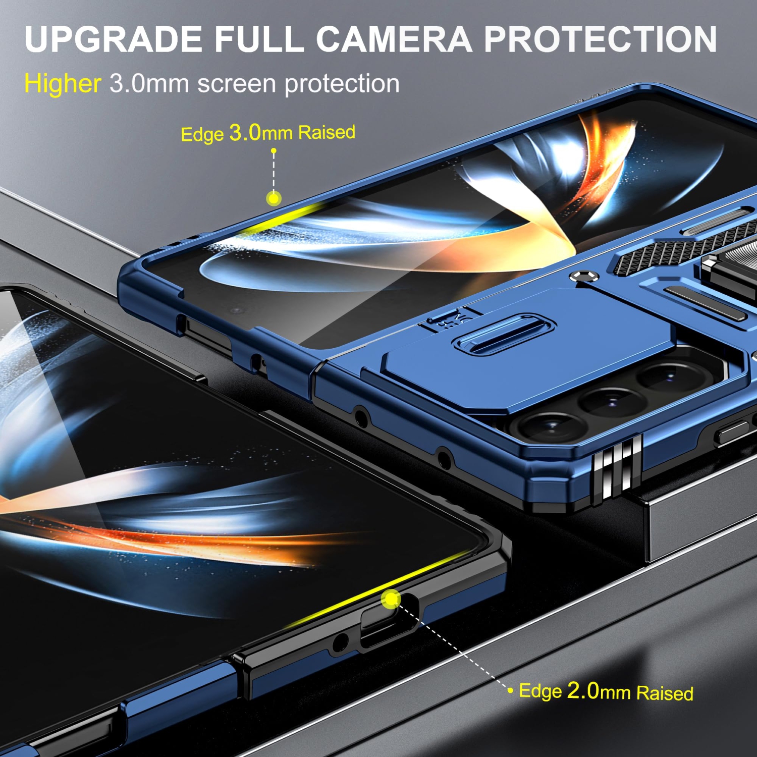 Z Fold 5 Case Shockproof Fold Z 5 Phone Case with 360°Rotate Magnetic Ring Stand for Samsung Galaxy Z Fold 5 5G 2023 - Blue