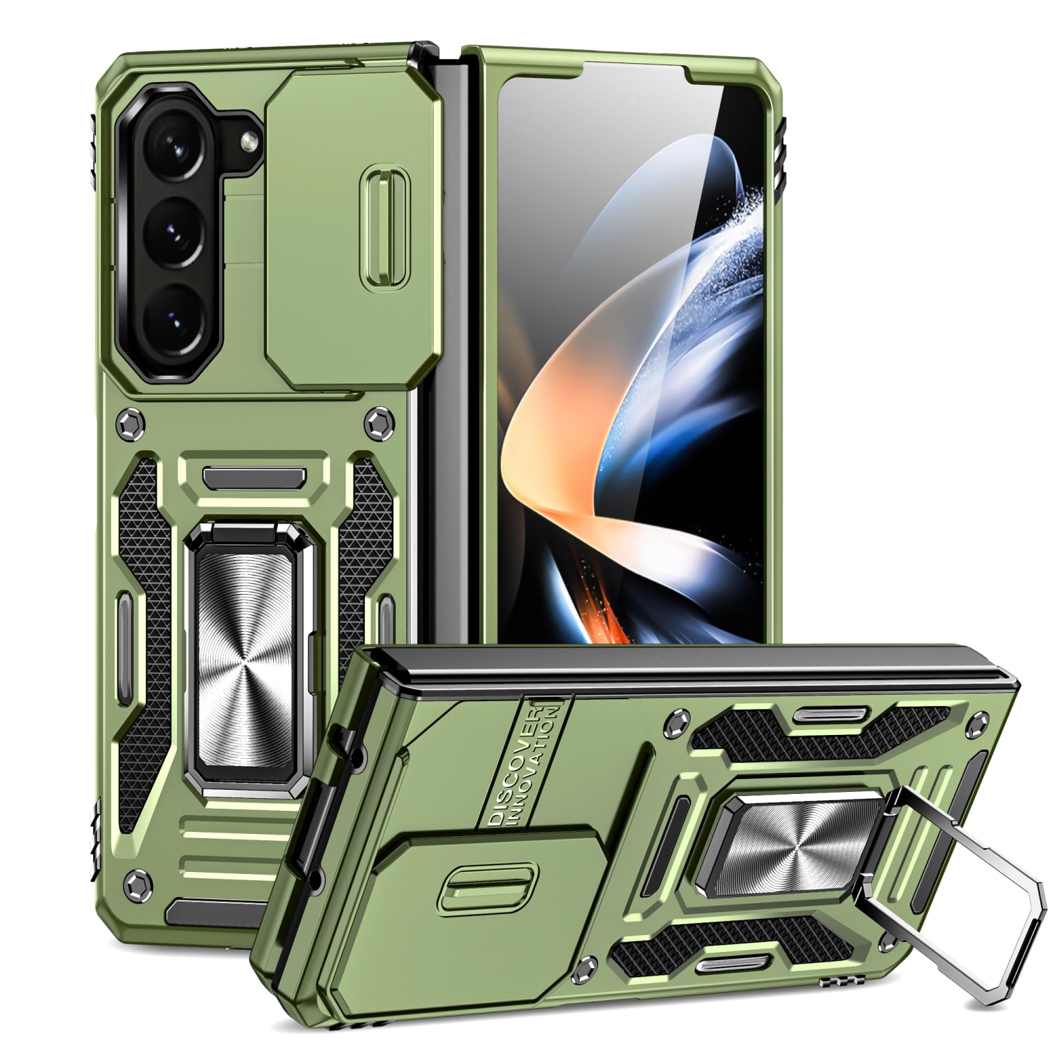 Z Fold 5 Case Shockproof Fold Z 5 Phone Case with 360°Rotate Magnetic Ring Stand for Samsung Galaxy Z Fold 5 5G 2023 - Green
