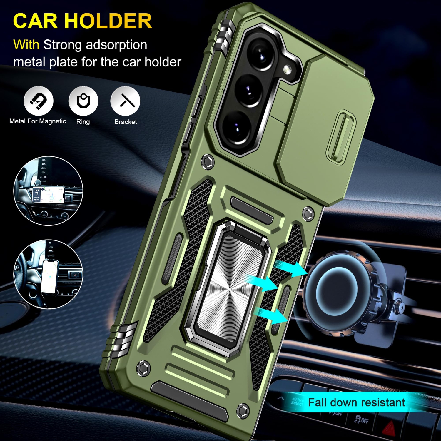 Z Fold 5 Case Shockproof Fold Z 5 Phone Case with 360°Rotate Magnetic Ring Stand for Samsung Galaxy Z Fold 5 5G 2023 - Green
