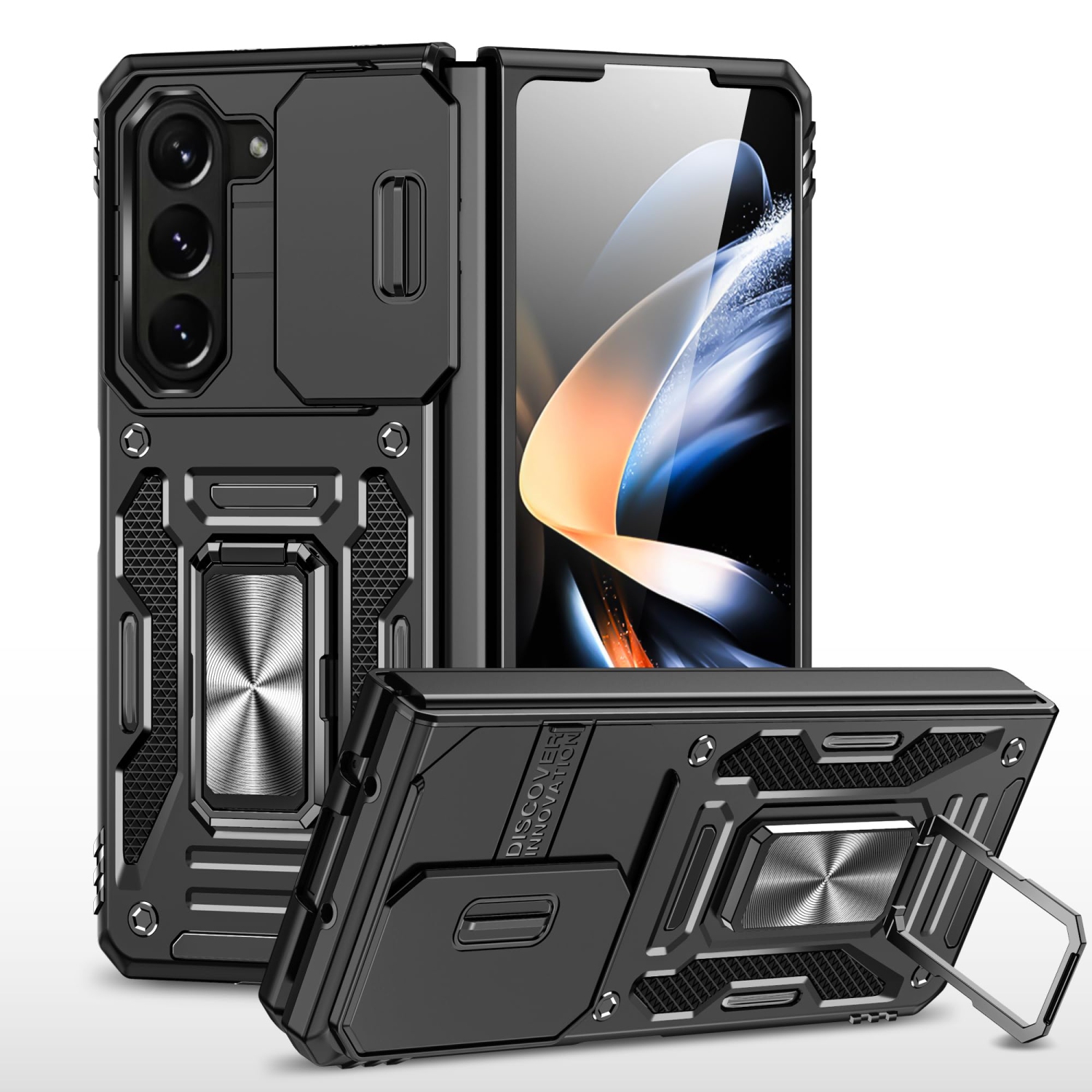 Z Fold 5 Case Shockproof Fold Z 5 Phone Case with 360°Rotate Magnetic Ring Stand for Samsung Galaxy Z Fold 5 5G 2023 - Black