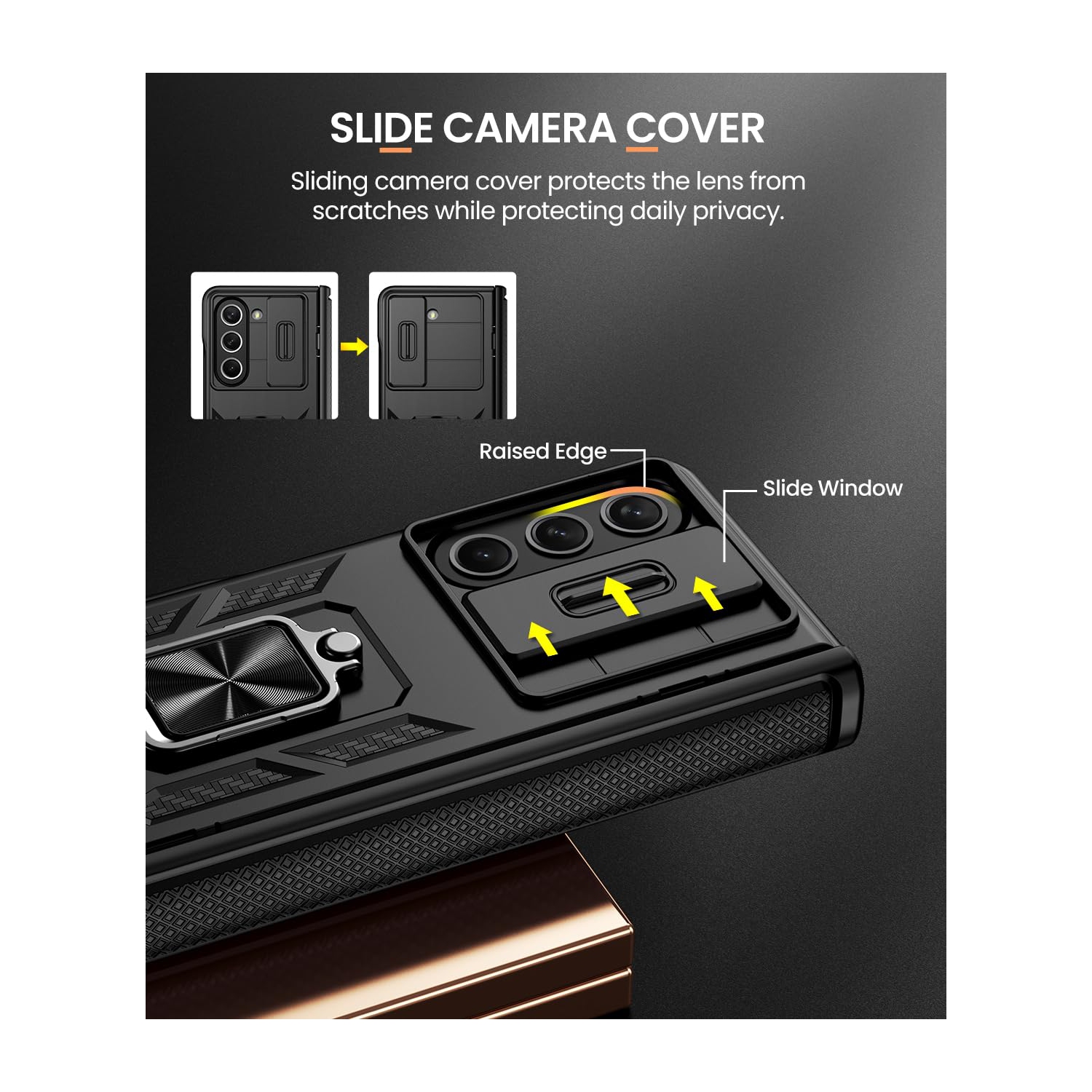 Case for Samsung Galaxy Z Fold 5 with Screen Protector, Kickstand Ring Holder, Slide Camera Cover and Hinge Protection - Shockproof for Z Fold 5 5G