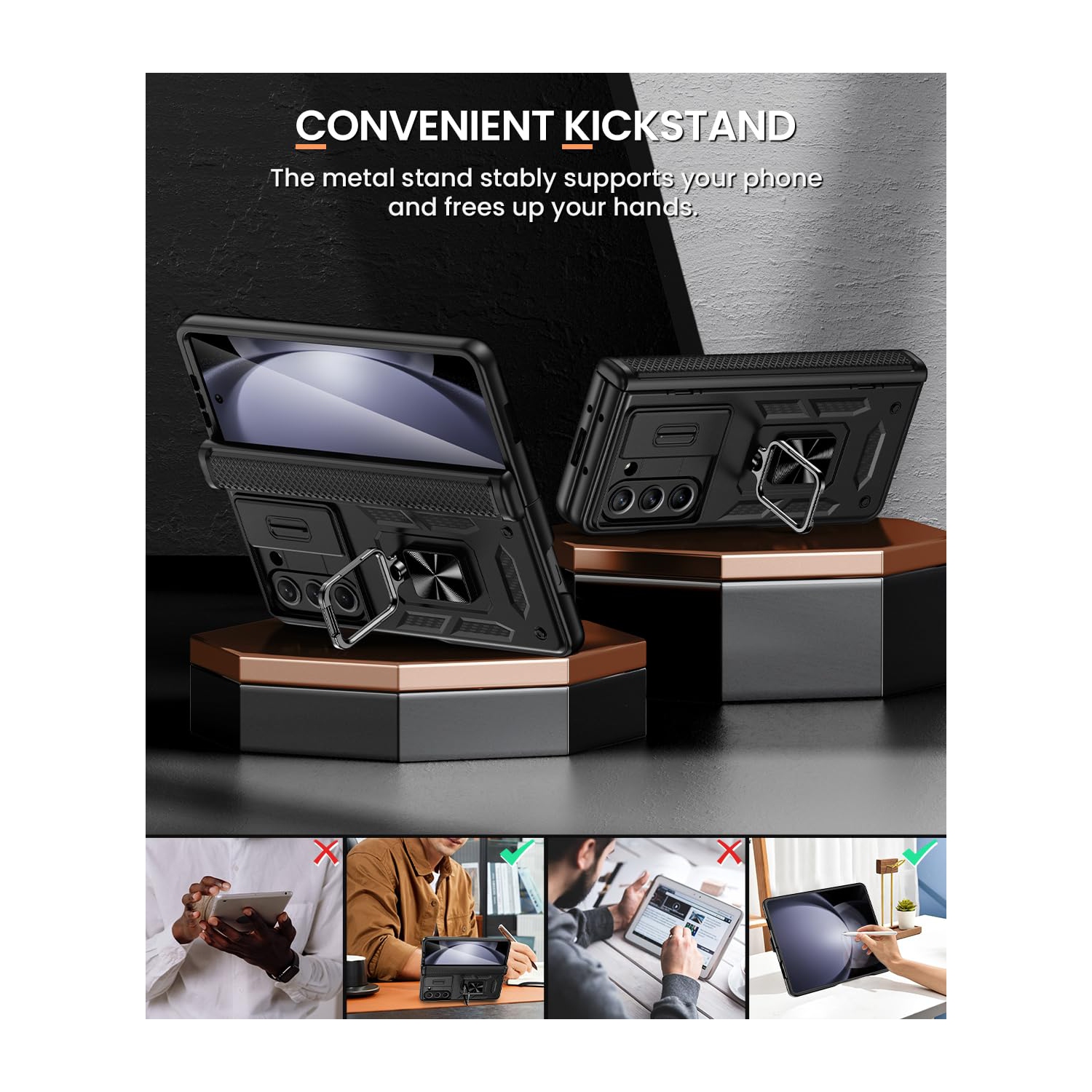 Case for Samsung Galaxy Z Fold 5 with Screen Protector, Kickstand Ring Holder, Slide Camera Cover and Hinge Protection - Shockproof for Z Fold 5 5G