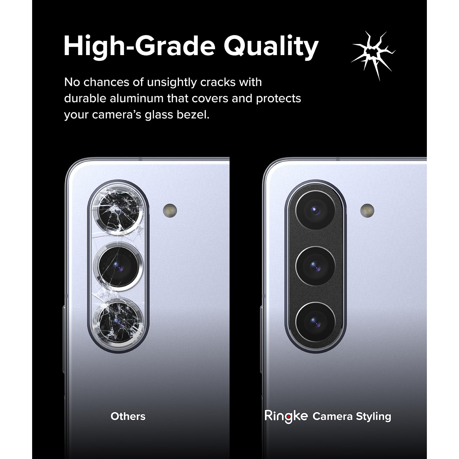 Style d'appareil photo compatible avec le Galaxy Z Fold 5 5G de Samsung, protecteur d'appareil photo en aluminium - Noir