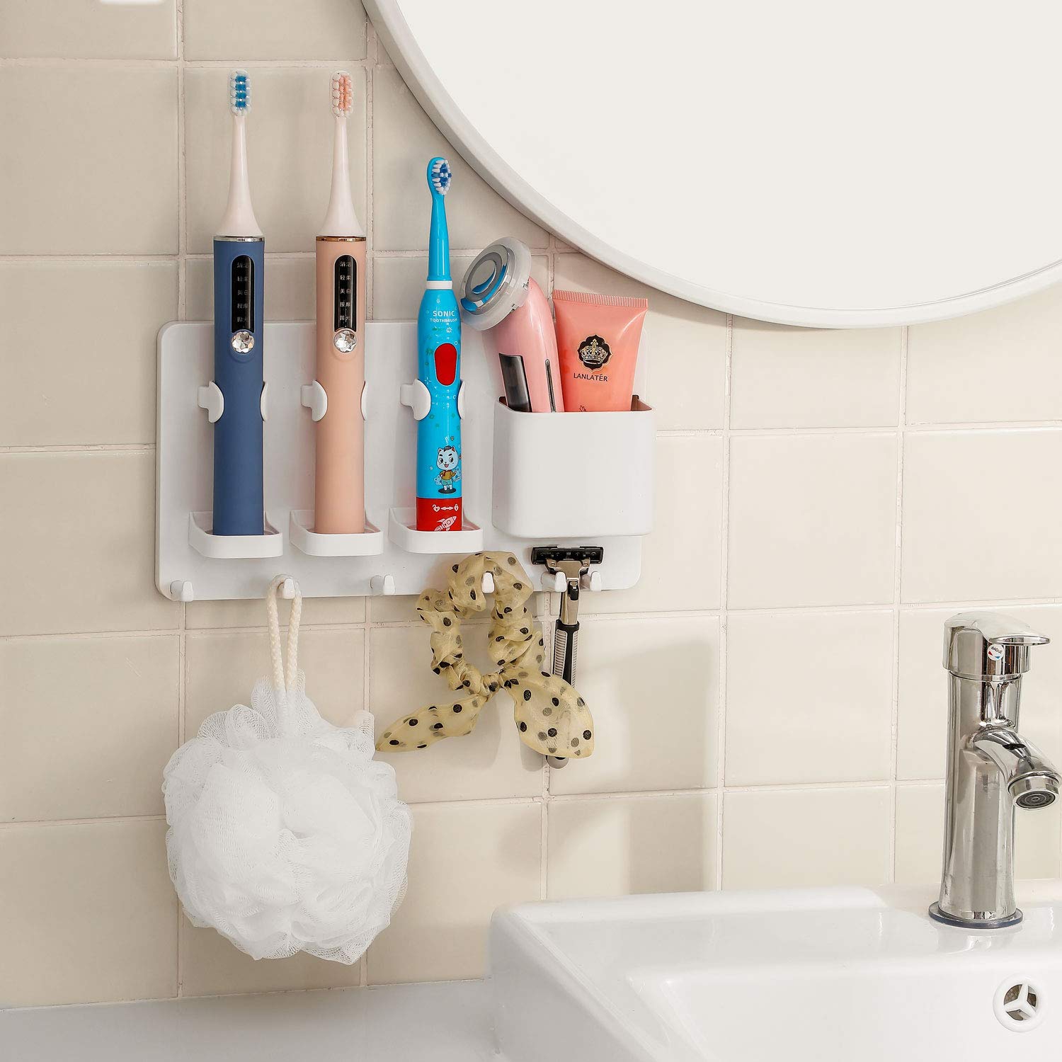 Adhesive Electric Toothbrush Holder Wall Mounted Razor Hanger Bathroom Organizer Box ABS