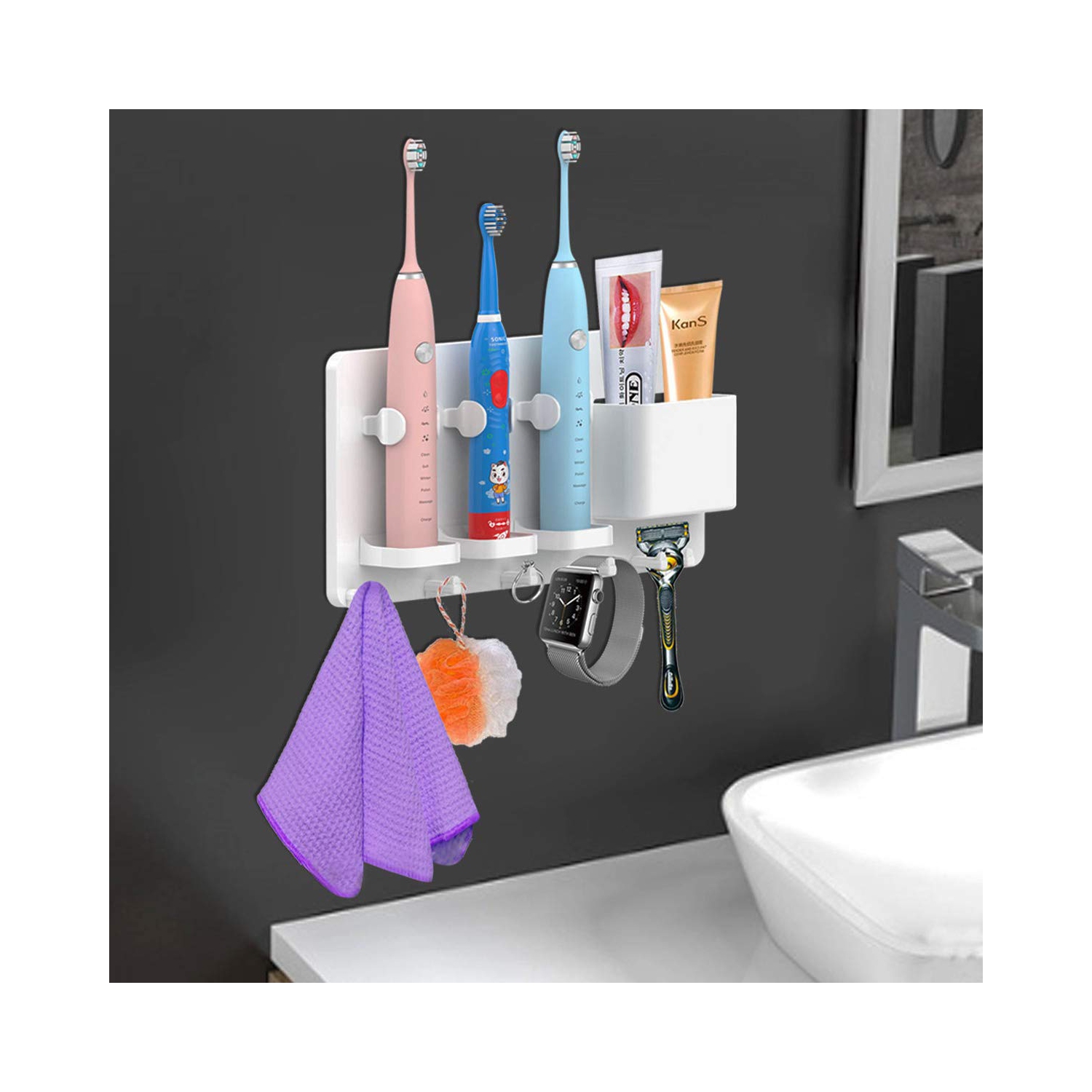 Adhesive Electric Toothbrush Holder Wall Mounted Razor Hanger Bathroom Organizer Box ABS
