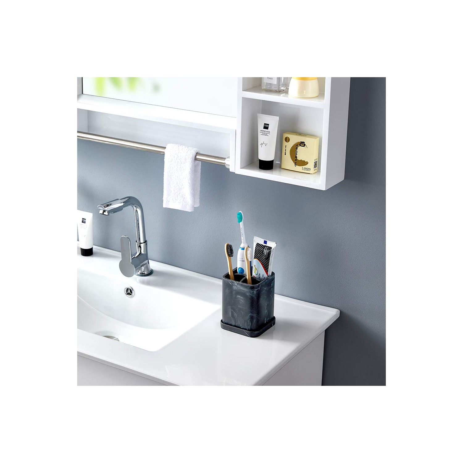 Porte-brosses à dents, brosse à dents électrique aspect marbre de comptoir brosse à dents pour maquillage Support de rasoir pour salle de bain avec