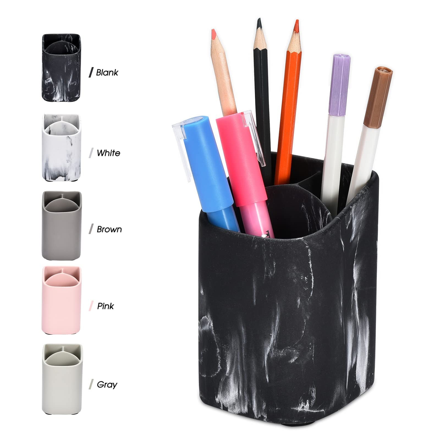 Chic Black Marble Bathroom Must Haves Toothbrush Holder Set - Versatile Black Bathroom Accessories Set - Razors, Makeup, and Tooth Brush Holder