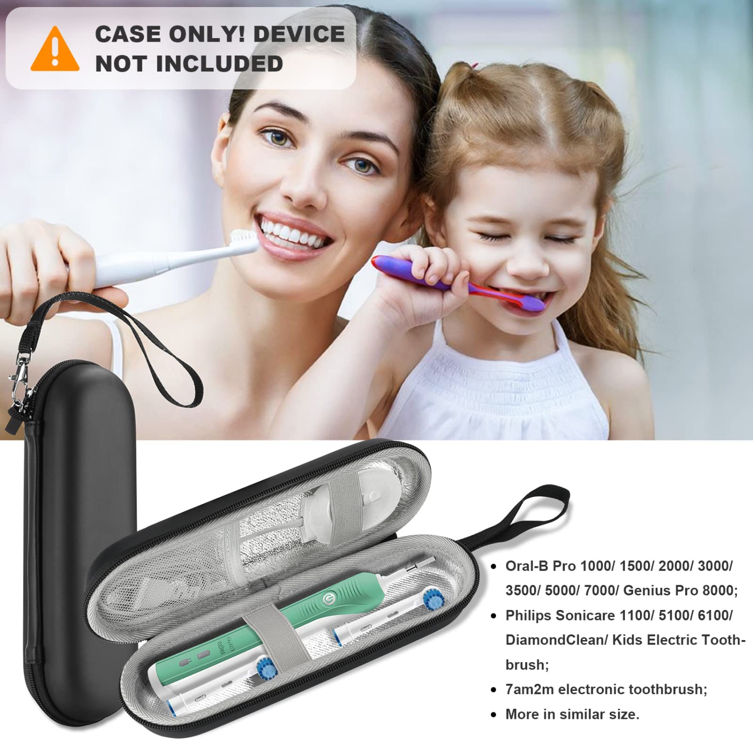 Electric Toothbrush Hard Travel Case Compatible with Oral-B Pro 1000 8000, Philips Sonicare 1100 5100 6100, Carrying Bag Carrier for Battery Power