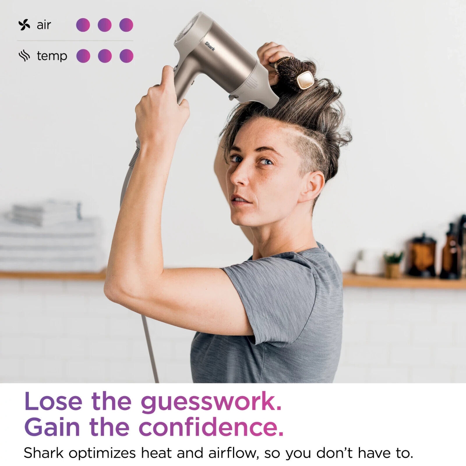 Sèche-cheveux Shark HyperAIR HD102C à séchage rapide avec concentrateur IQ 2-en-1, ionique, sans chaleur, pour tous les types de cheveux, Pierre