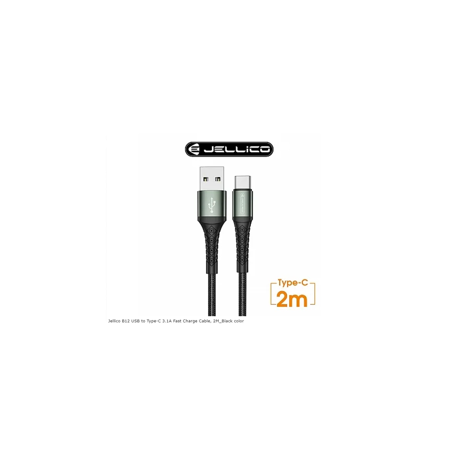 Jellico USB to Type-C 3.1A Fast Charge Cable, 2M_Black
