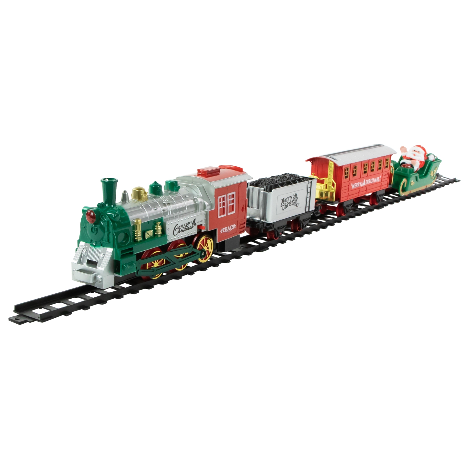 16 Pc Silver and Red Battery Operated Lighted and Animated Christmas Holiday Train Set with Sound