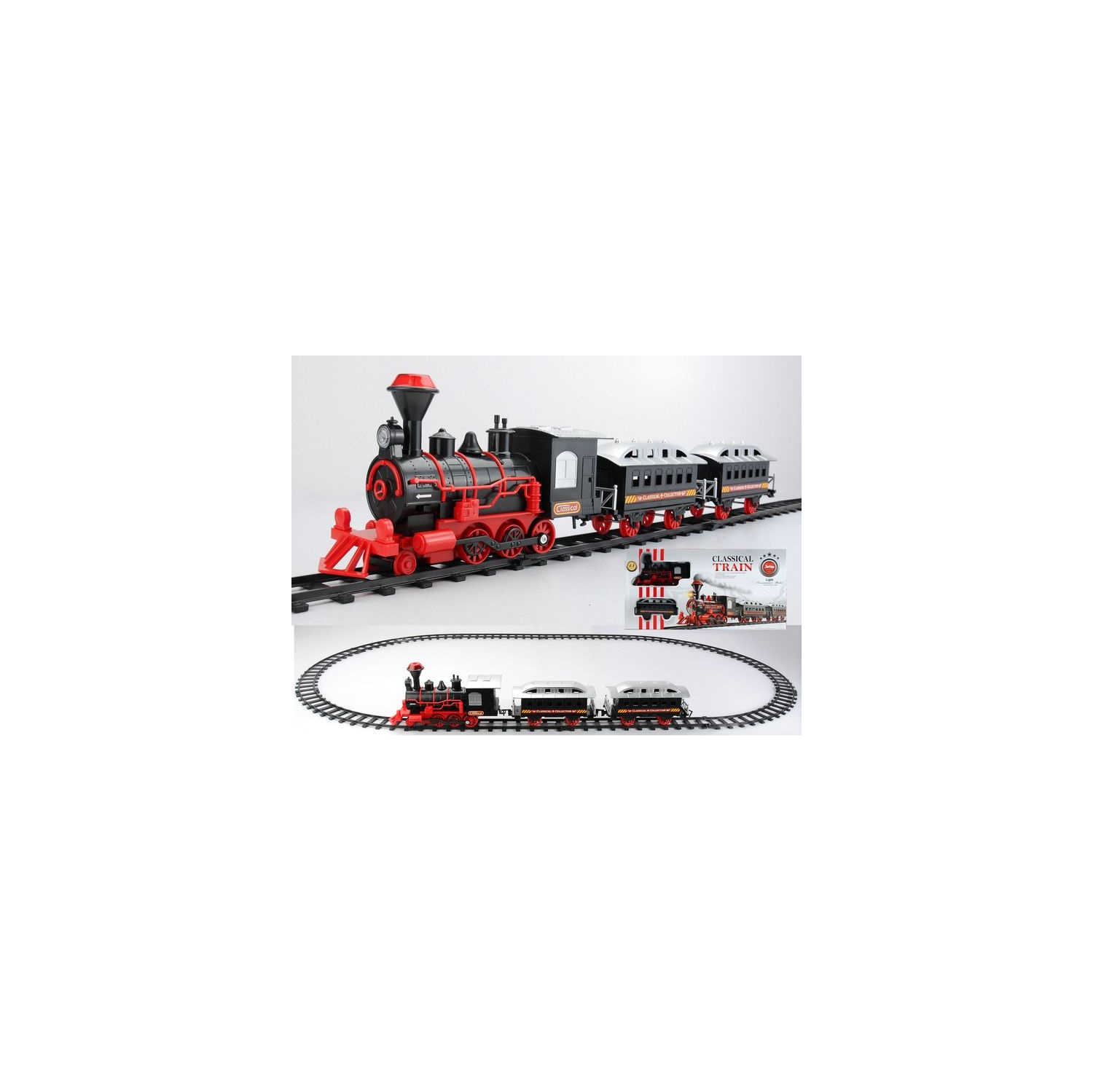13-Piece Red and Black Battery Operated Lighted and Animated Train Set with Sound