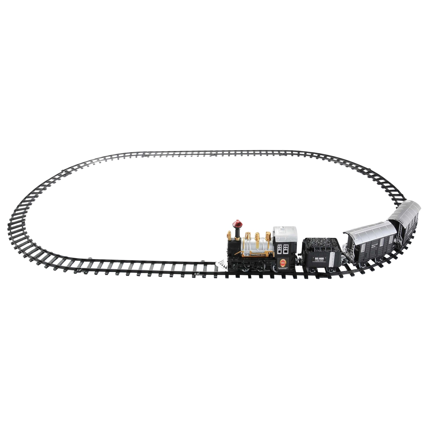 14pc Black Battery Operated Lighted and Animated Classic Train Set