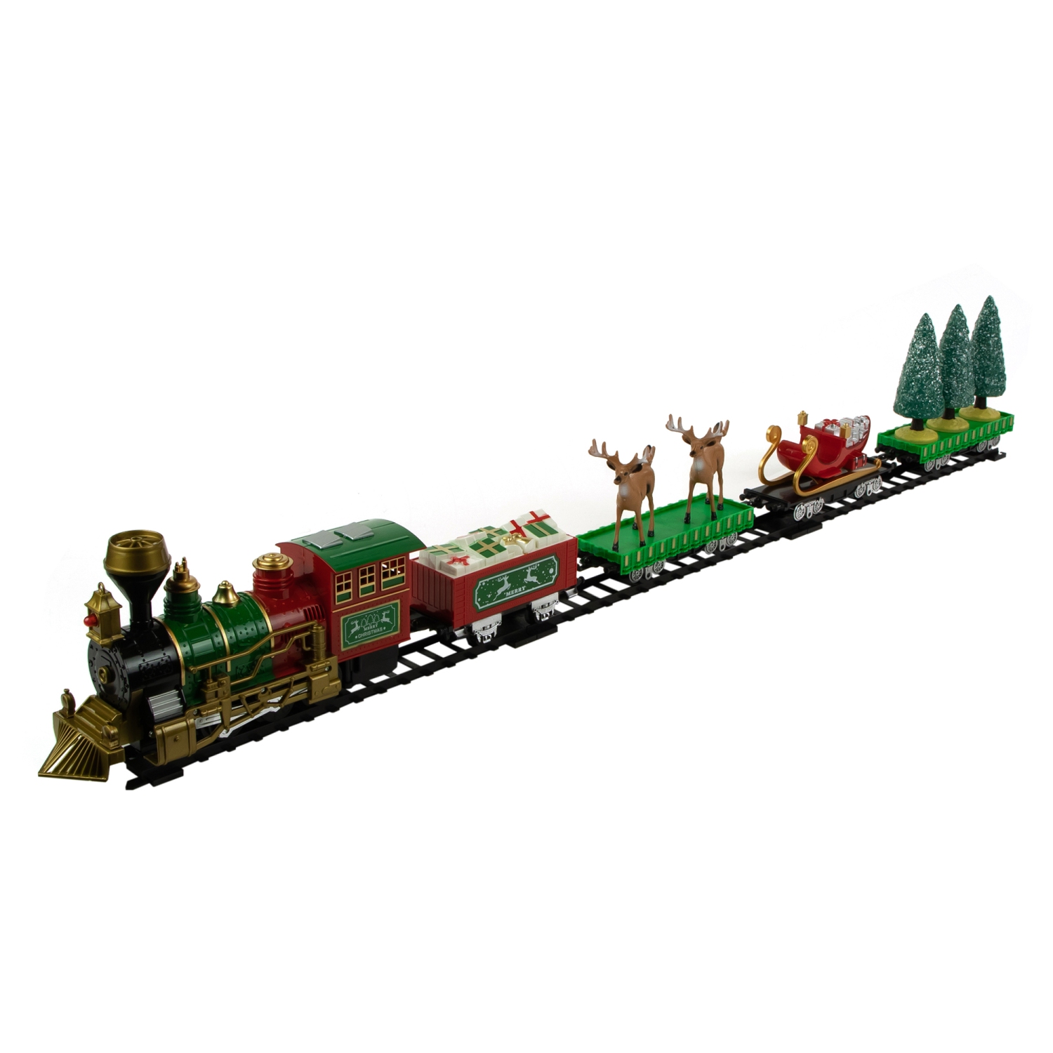 Ensemble de train de Noël animé avec cheminée fonctionnelle - Rouge et vert - 22 pièces