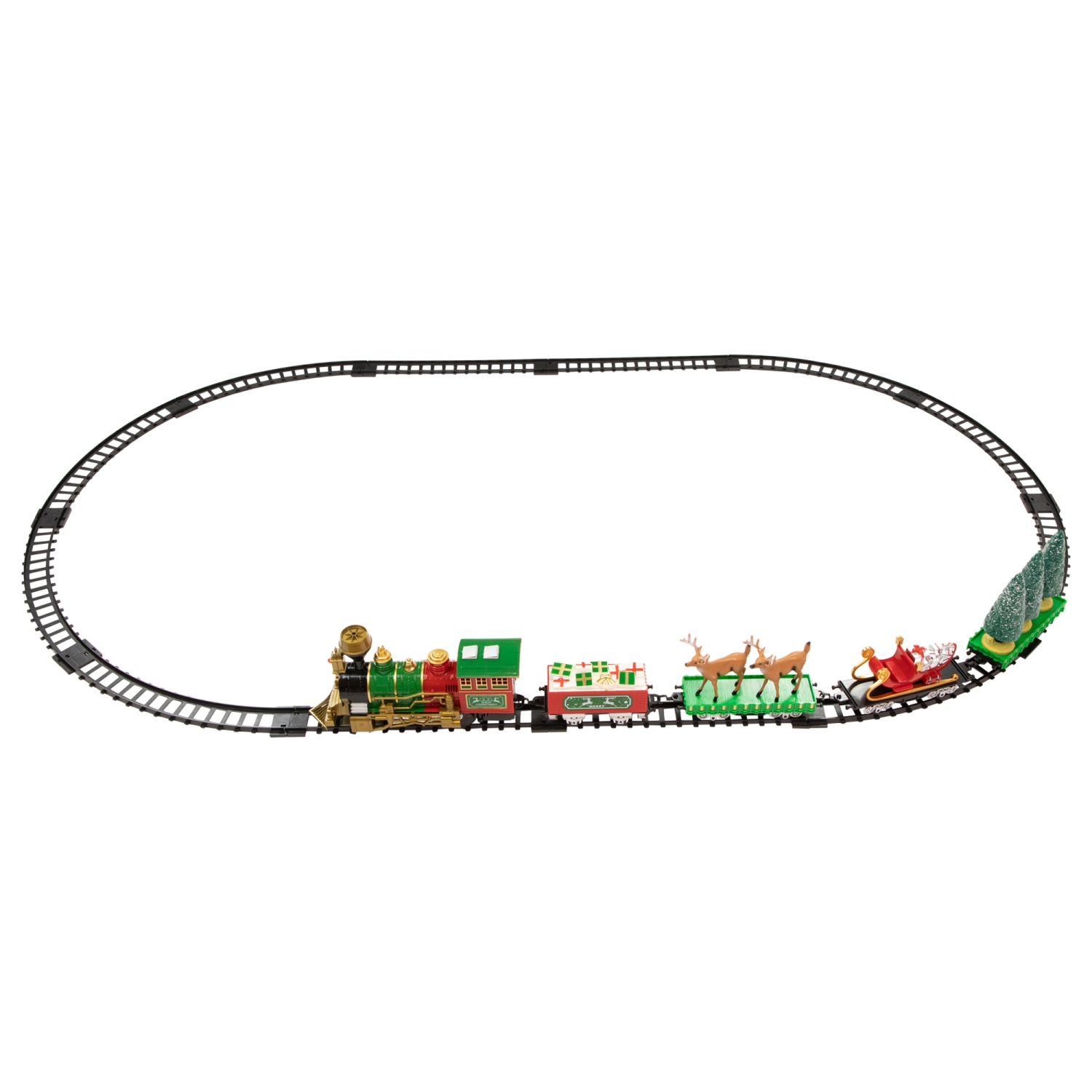 Ensemble de train de Noël animé avec cheminée fonctionnelle - Rouge et vert - 22 pièces