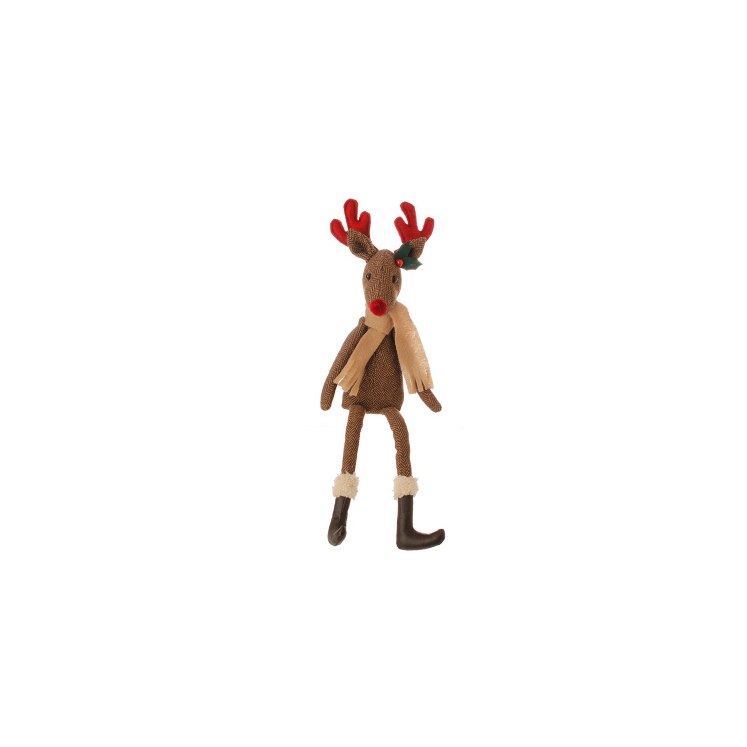20.5" Country Cabin Decorative Brown Reindeer with Red Antlers and Nose Stuffed Animal Figure