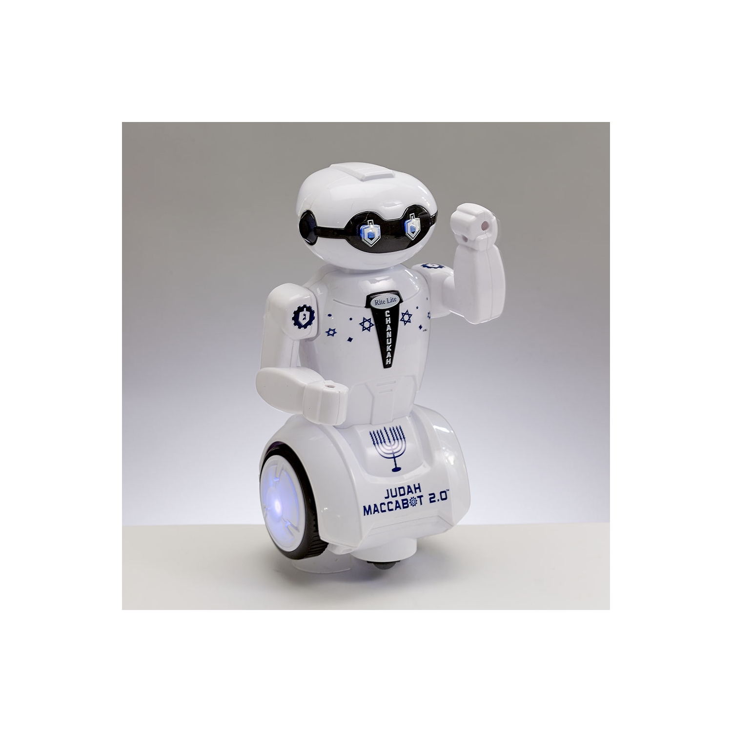 8.5" White and Blue Battery Operated Hanukkah "Judah Maccabot" Dancing Robot