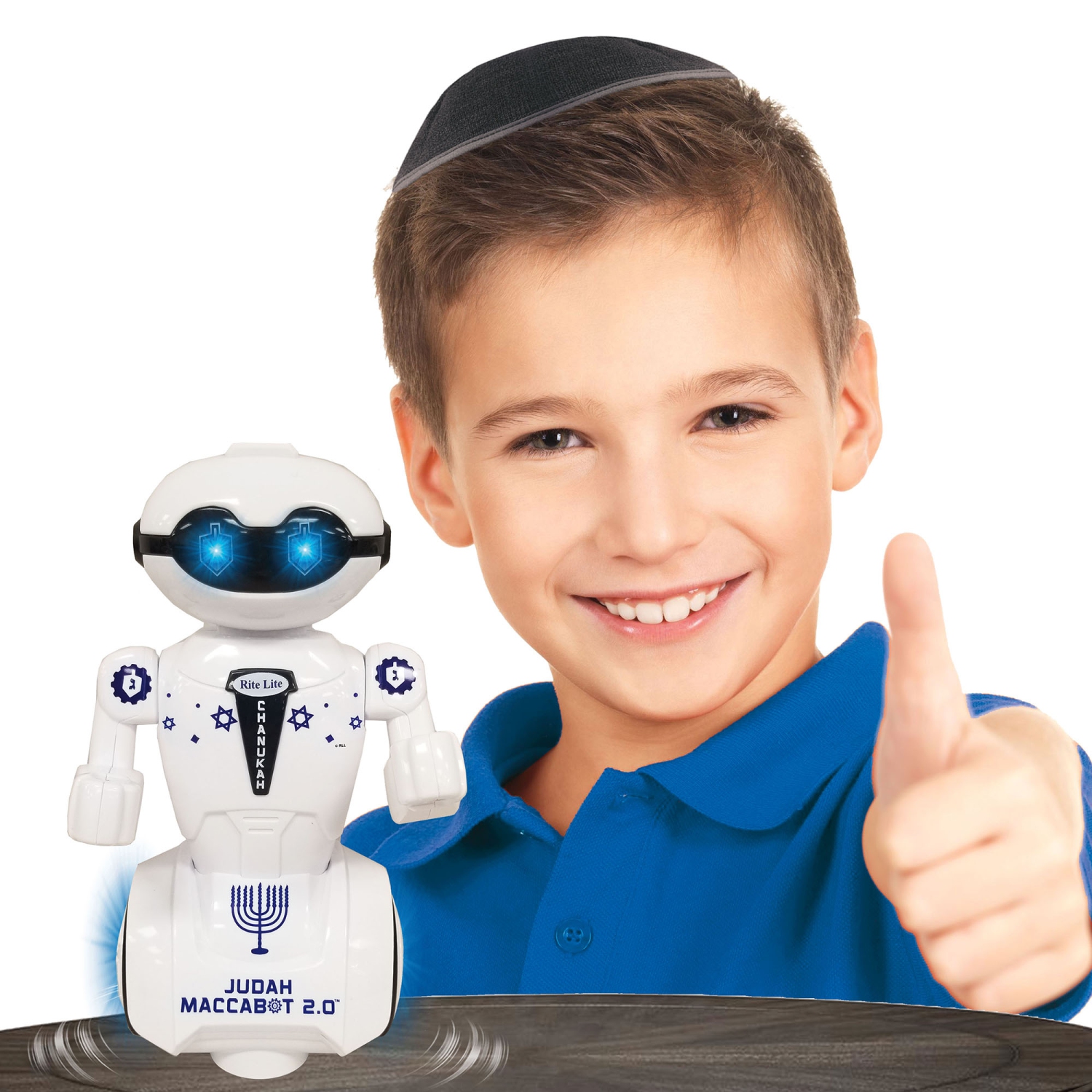 8.5" White and Blue Battery Operated Hanukkah "Judah Maccabot" Dancing Robot