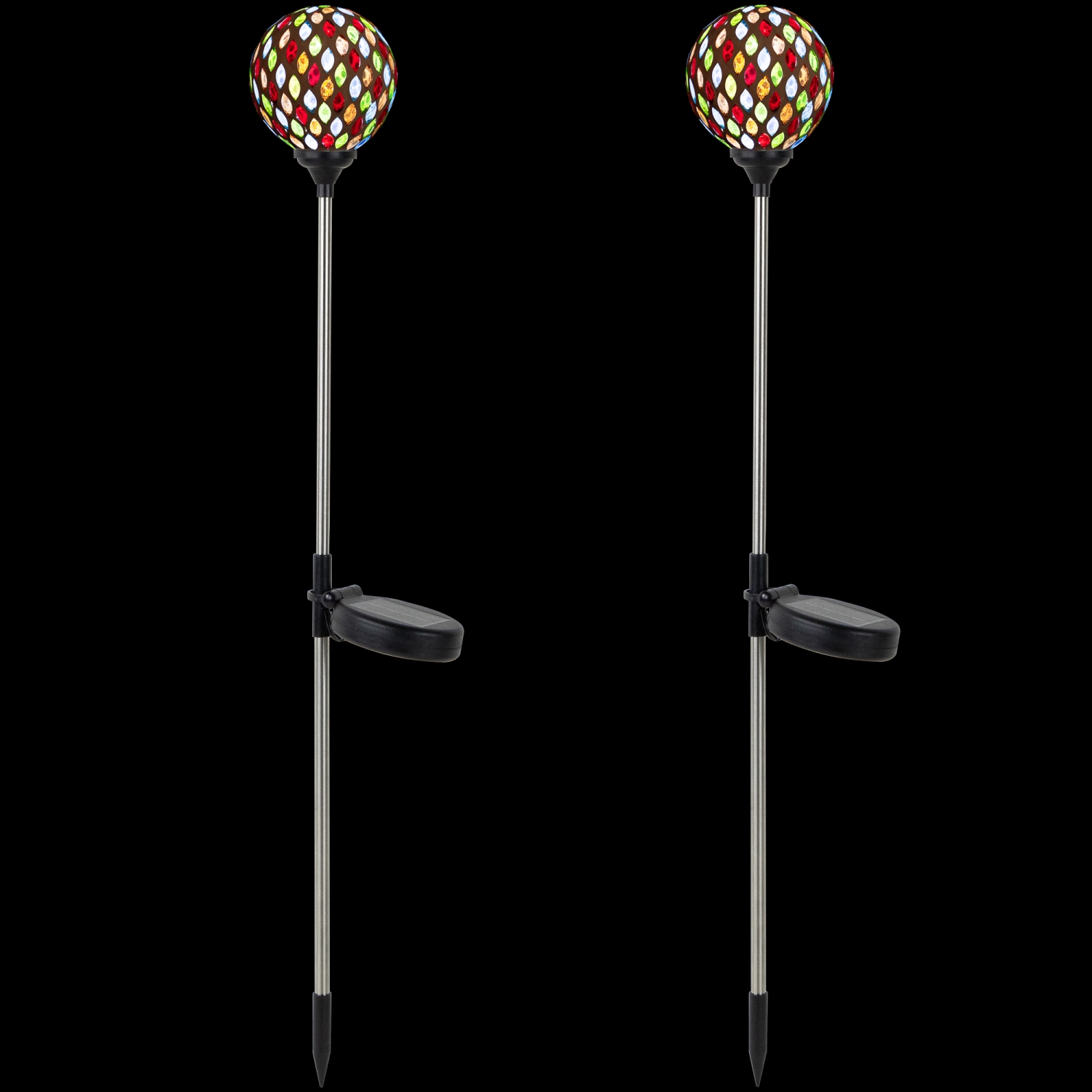 Mosaic Stained Glass Solar LED Pathway Markers 30" - Multicolor - Set of 2