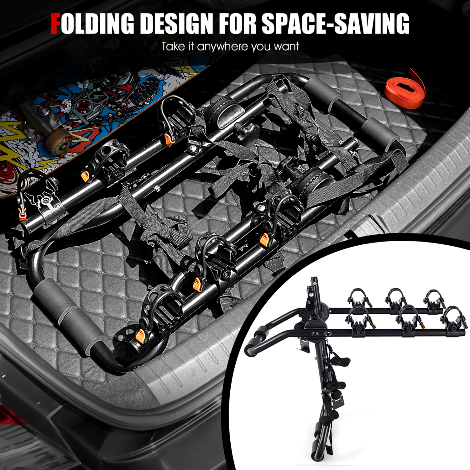 Costway 3-Bike Trunk Mounted Bike Rack Bike Carrier Rack for Sedan Hatchback Minivan