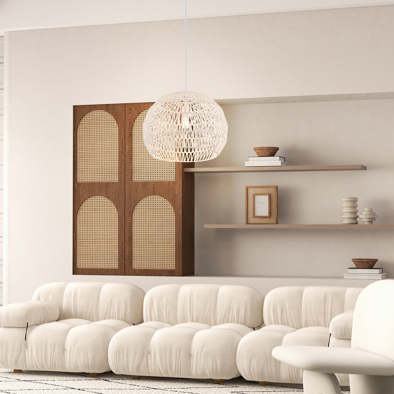 Costway 17.5" Round Paper Pendant Ceiling Light Fixture with Adjustable Hanging Rope