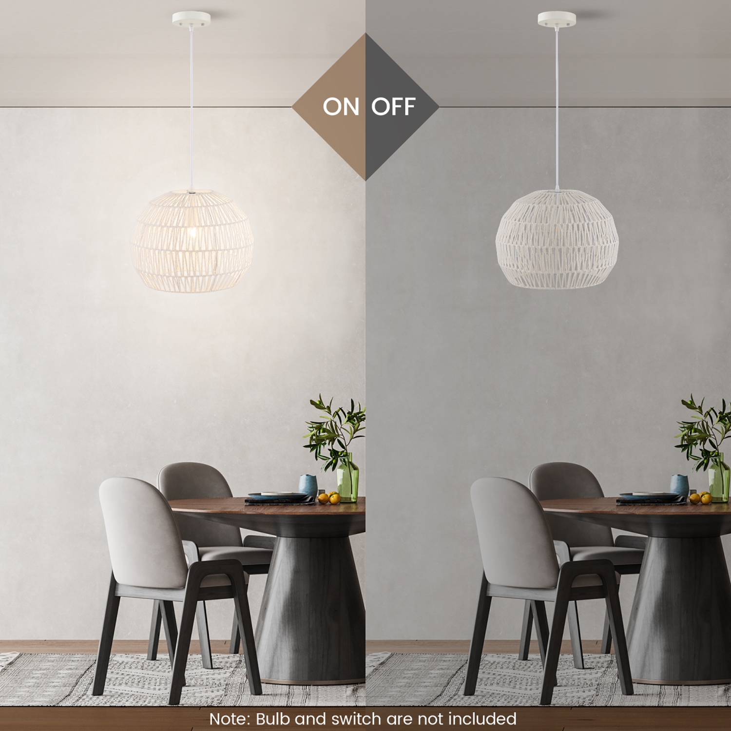 Costway 17.5" Round Paper Pendant Ceiling Light Fixture with Adjustable Hanging Rope