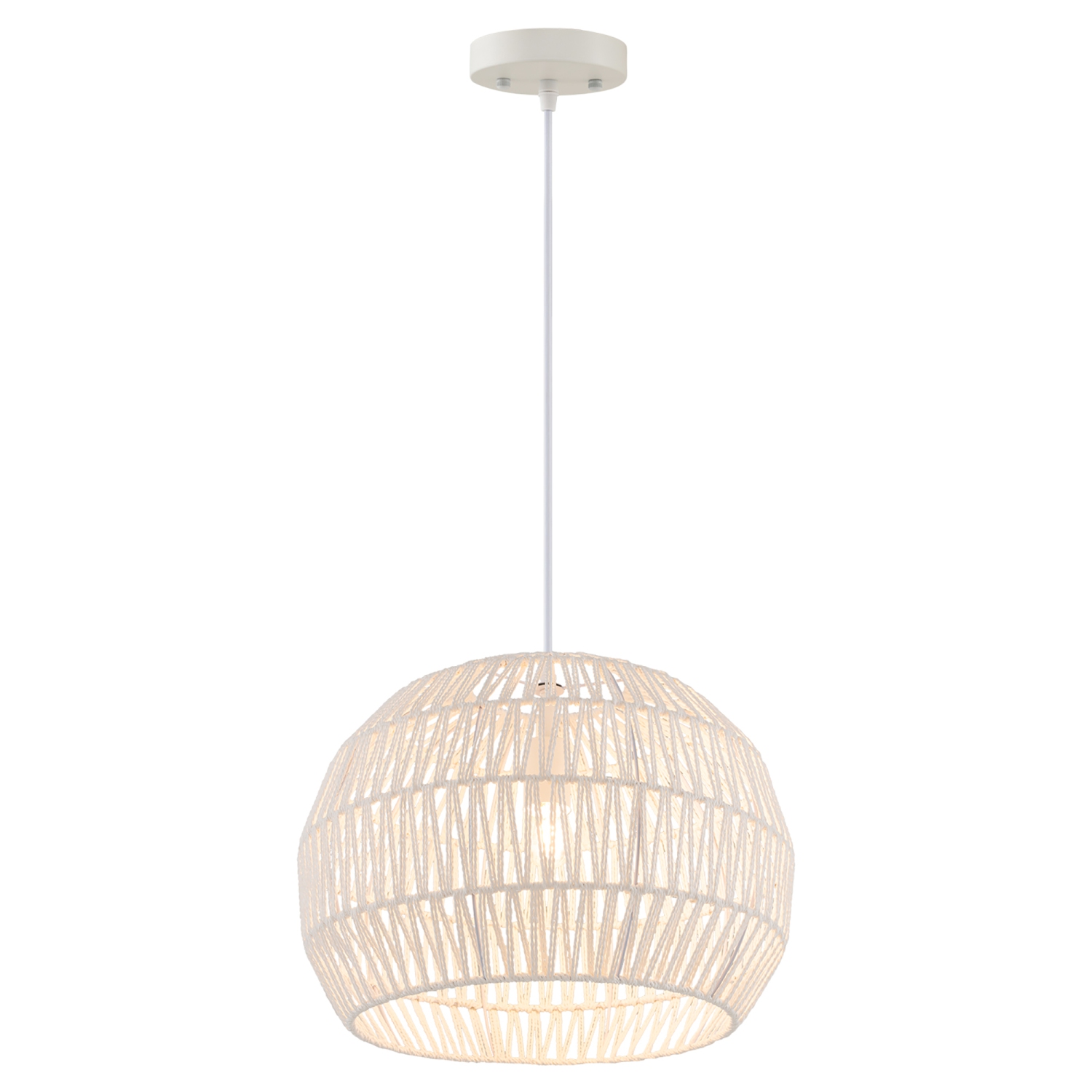 Costway 17.5" Round Paper Pendant Ceiling Light Fixture with Adjustable Hanging Rope