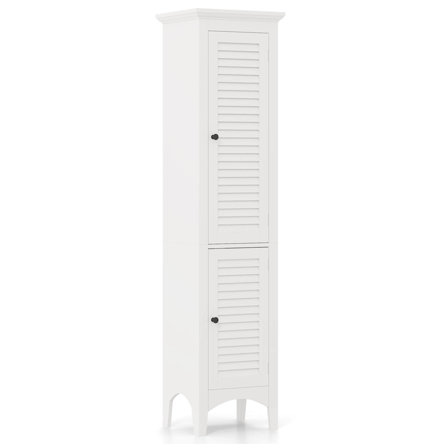 Costway Tall Bathroom Floor Cabinet Narrow Linen Tower with 2 Doors & Adjustable Shelf