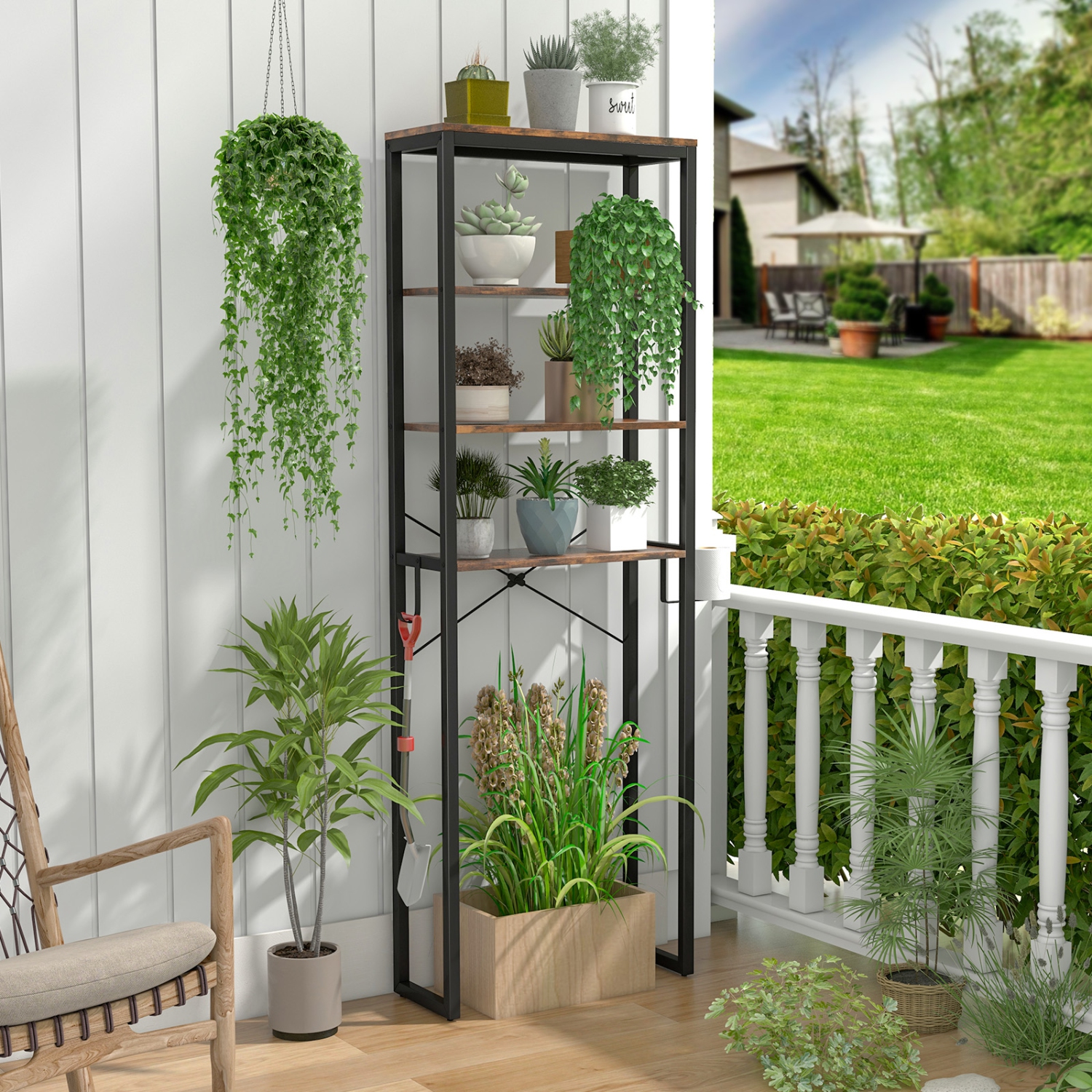 Costway 4-Tier Over the Toilet Storage Rack Freestanding Bathroom Organizer Rustic Brown