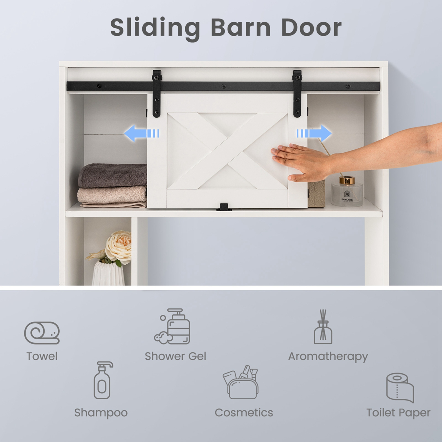 Costway Over the Toilet Bathroom Storage Cabinet with Sliding Barn Door & Shelves White