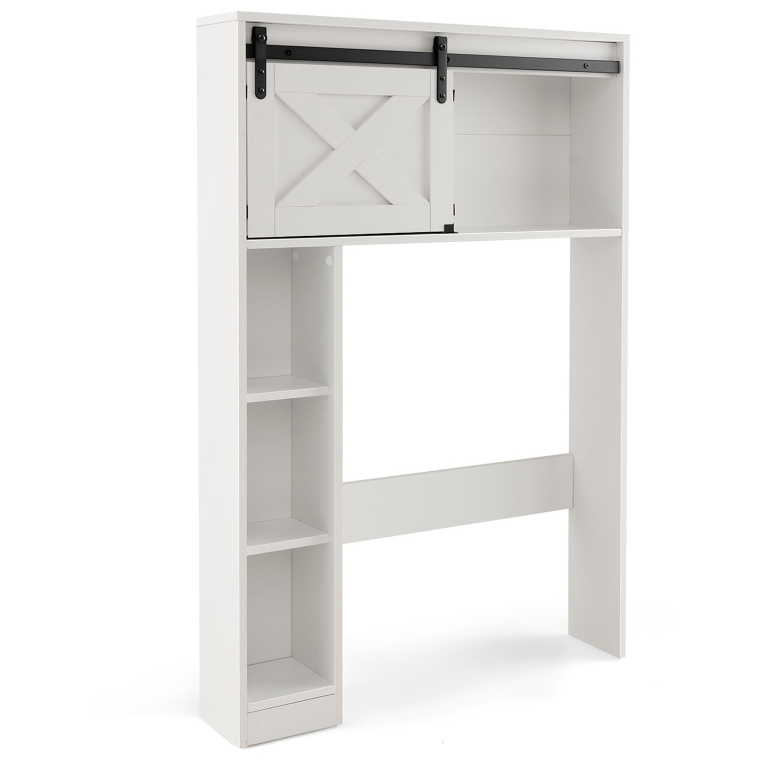 Costway Over the Toilet Bathroom Storage Cabinet with Sliding Barn Door & Shelves White