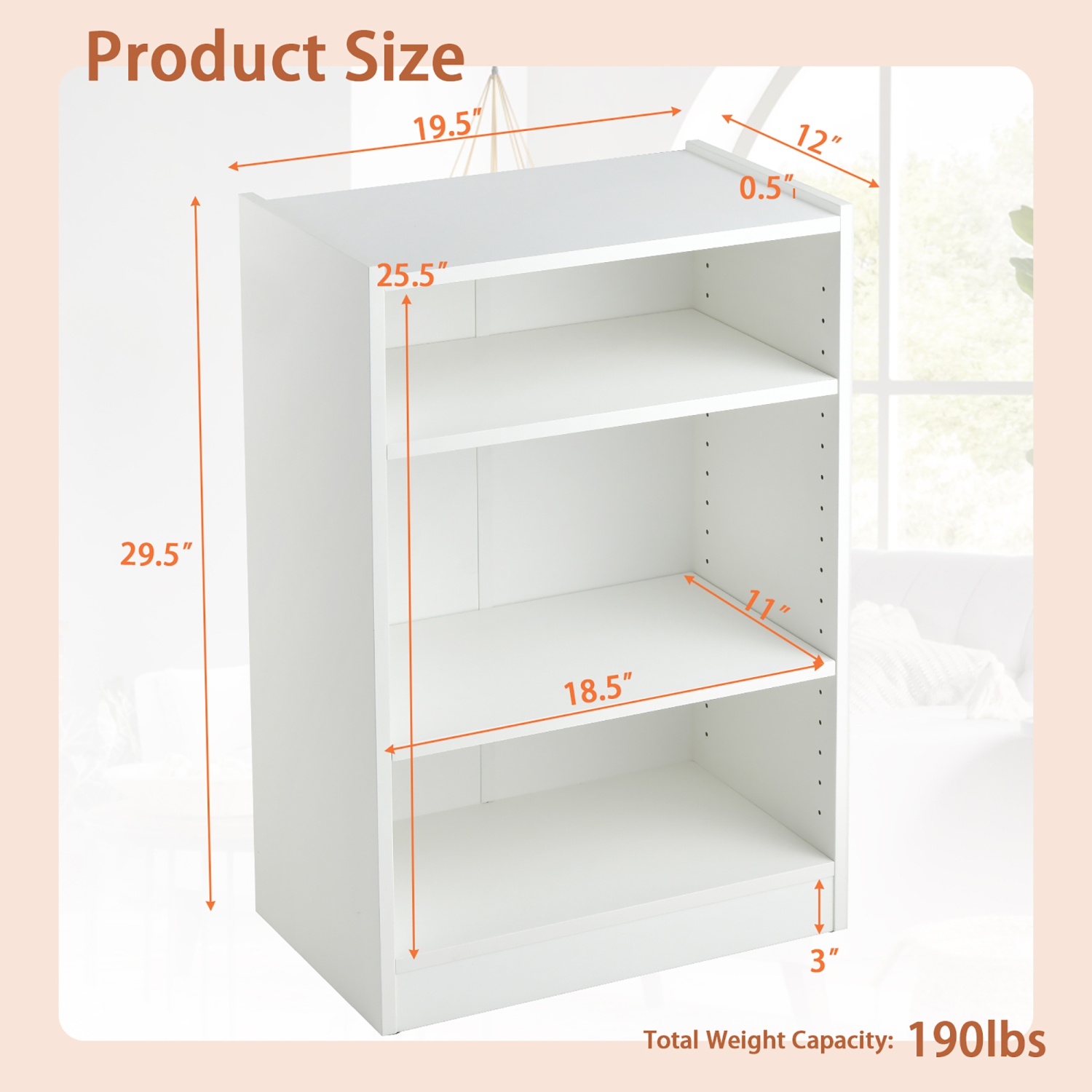 Costway 3-Tier Bookcase Open Multipurpose Display Rack Cabinet with Adjustable Shelves