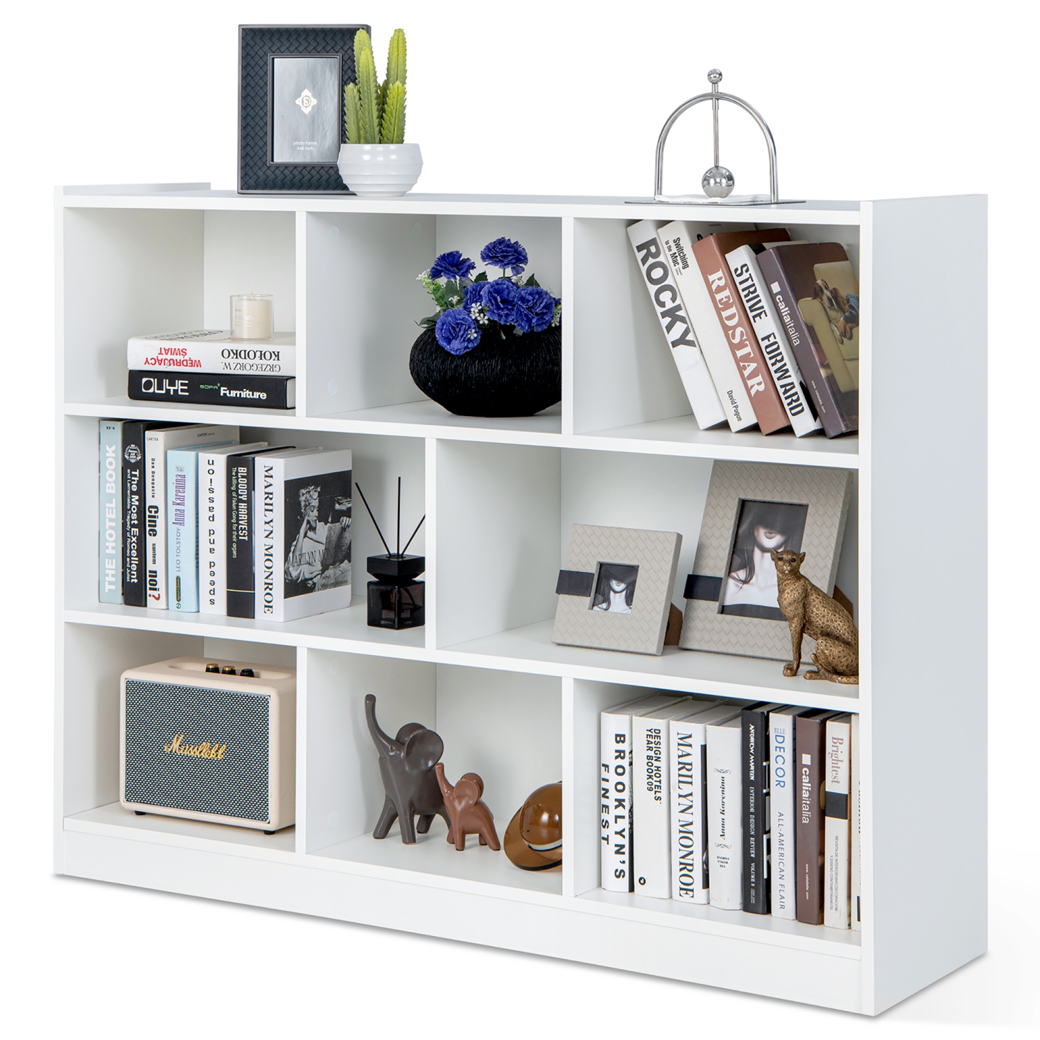 Costway 3-tier Open Bookcase 8-Cube Floor Standing Storage Shelves Display Cabinet White
