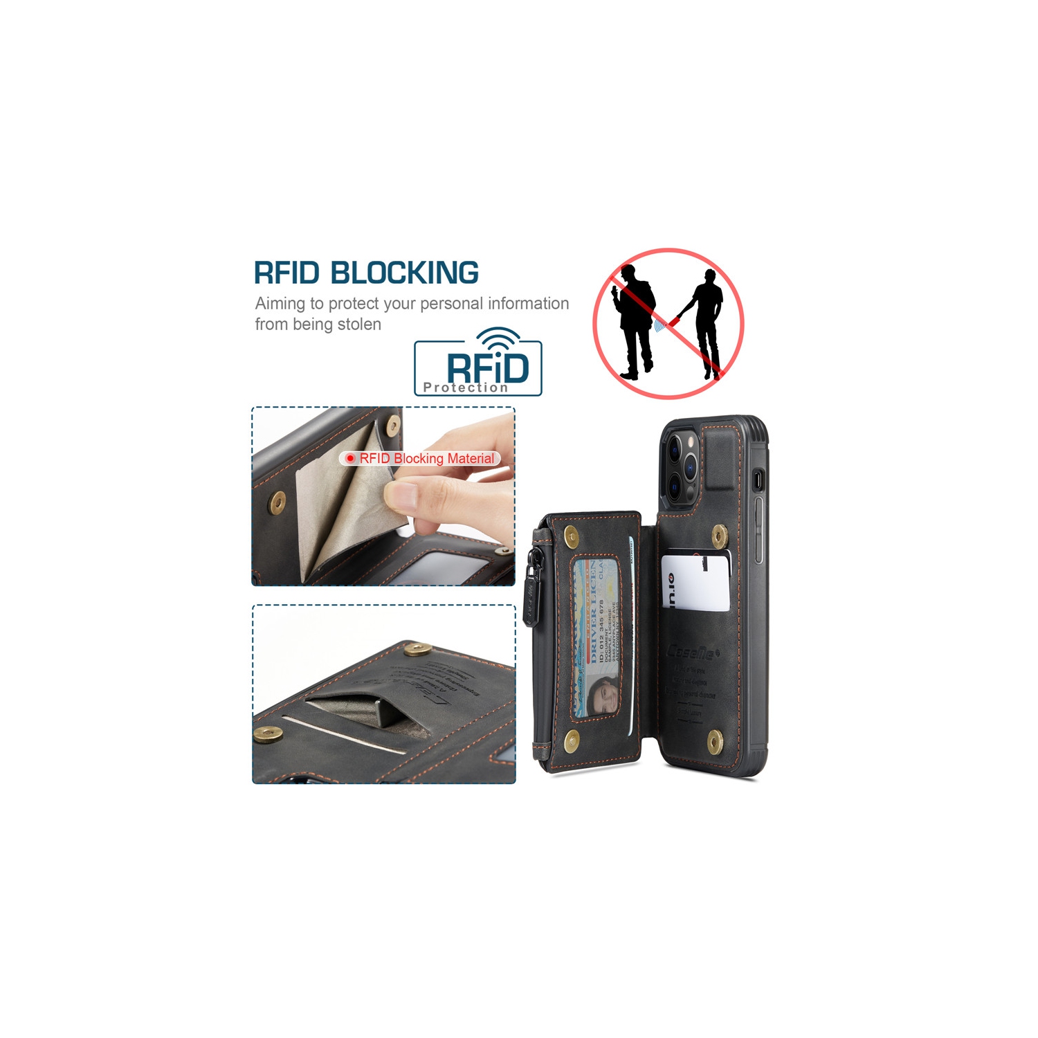 CaseMe Retro Luxury Zipper Wallet Case Cover for iPhone 13 with Card Slots Waterproof PVC - Free Shipping