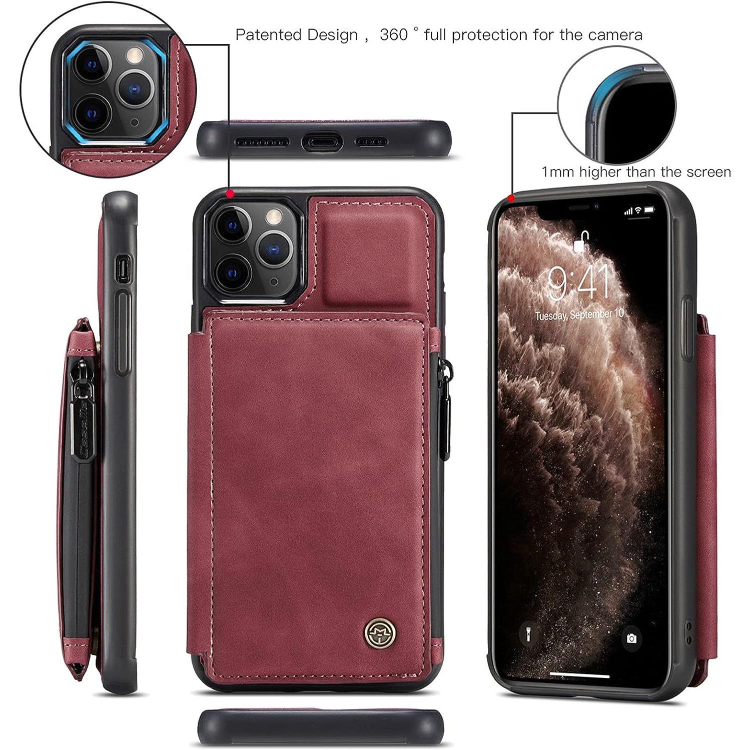 CaseMe Retro Luxury Zipper Wallet Case Cover for iPhone 13 with Card Slots Waterproof PVC - Free Shipping