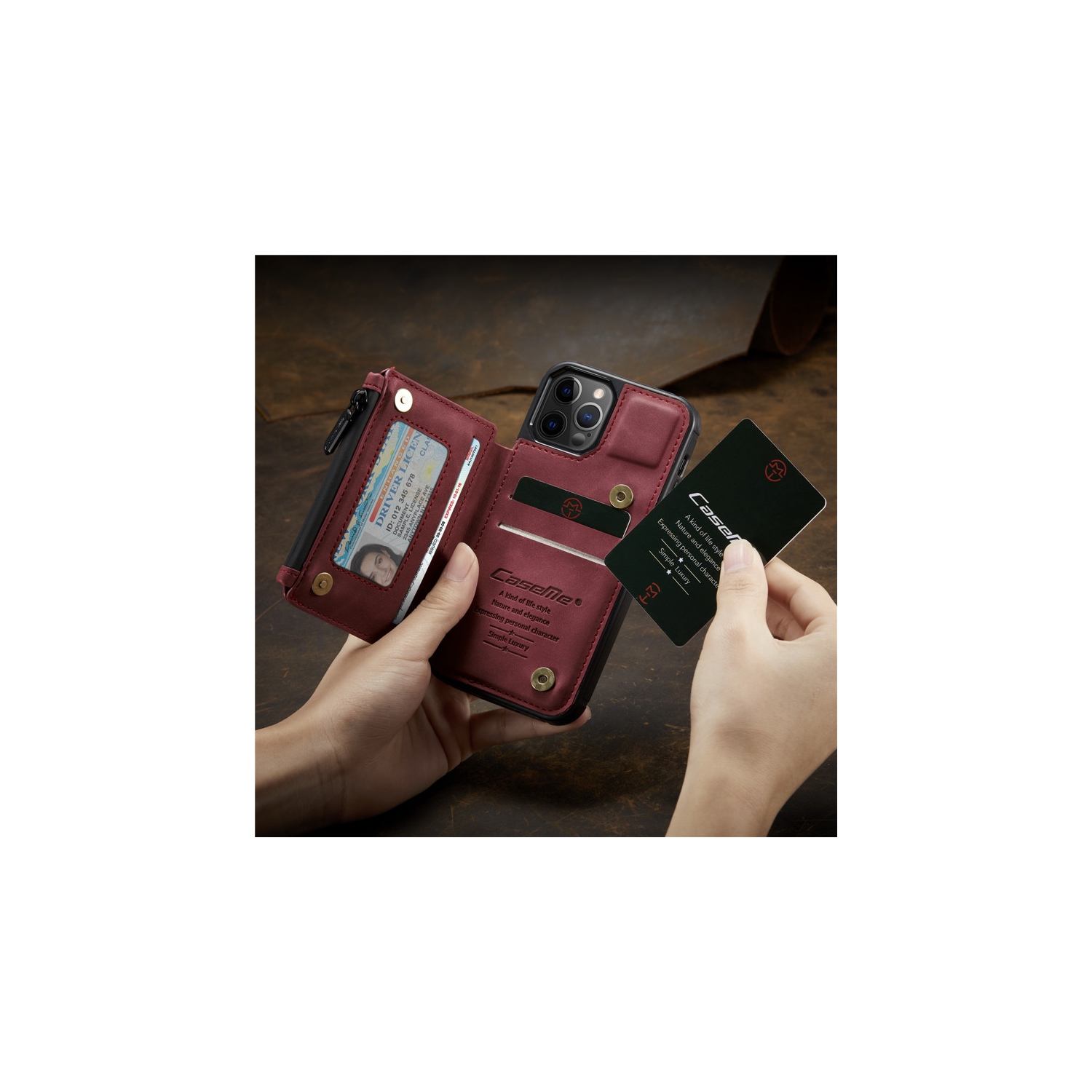 CaseMe Retro Luxury Zipper Wallet Case Cover for iPhone 13 with Card Slots Waterproof PVC - Free Shipping