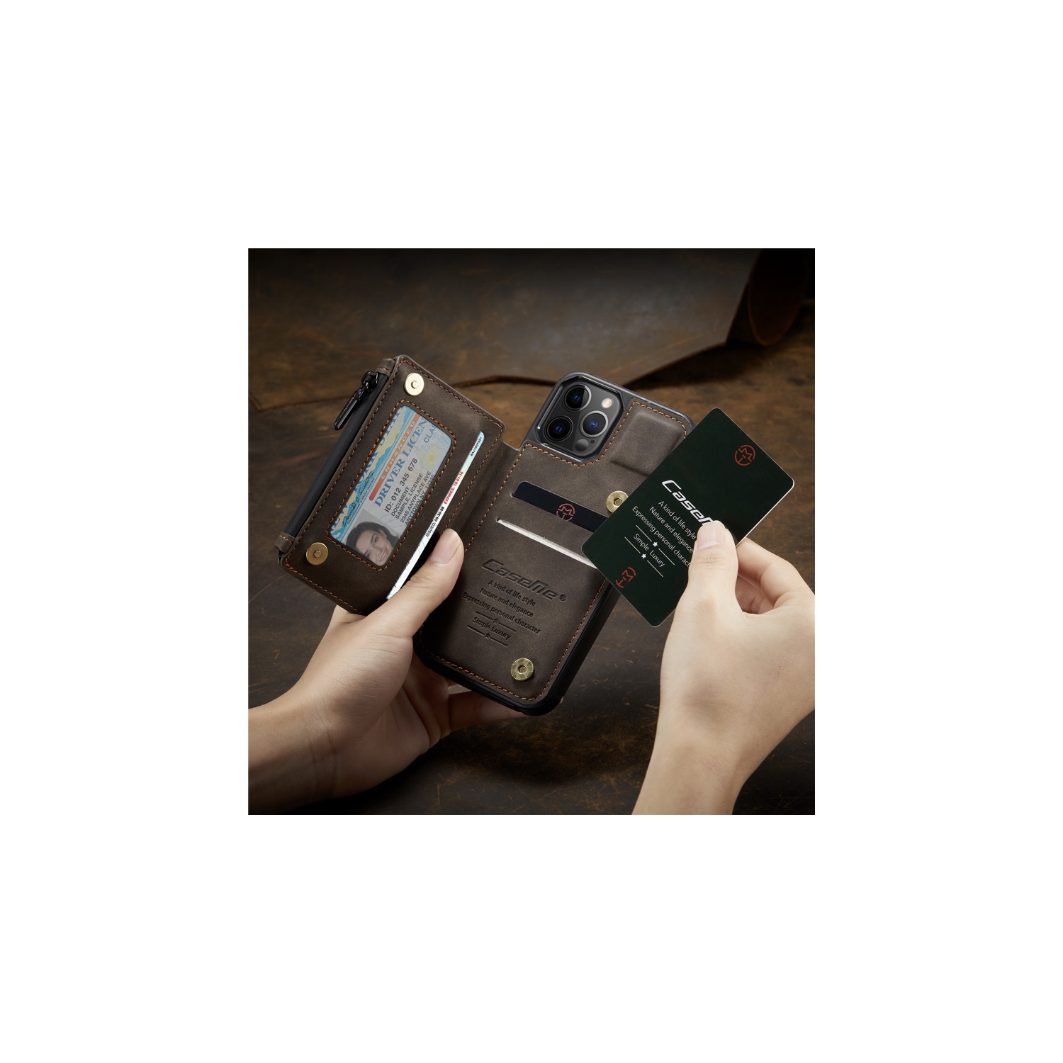 CaseMe Retro Luxury Zipper Wallet Case Cover for iPhone 13 with Card Slots Waterproof PVC - Free Shipping