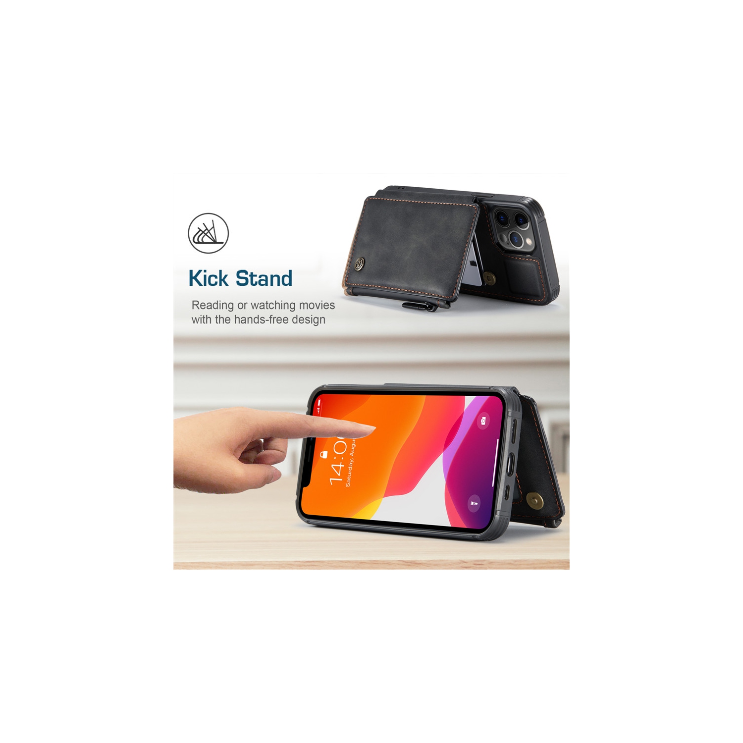 CaseMe – Étui portefeuille à fermeture à glissière de luxe rétro pour iPhone 13 PRO avec fentes pour cartes en PVC étanche – expédition gratuite