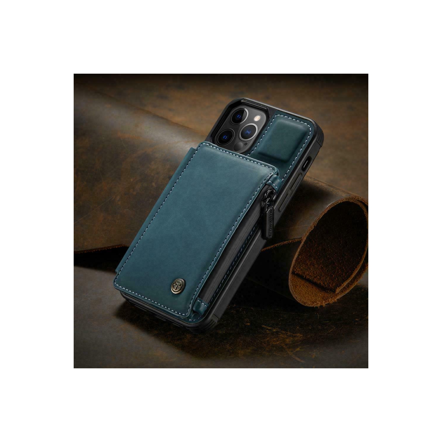 CaseMe – Étui portefeuille à fermeture à glissière de luxe rétro pour iPhone 13 PRO avec fentes pour cartes en PVC étanche – expédition gratuite