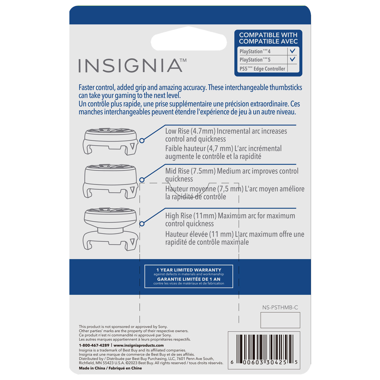 Insignia Precision Thumbsticks for PS4 & PS5 - White/Blue/Black