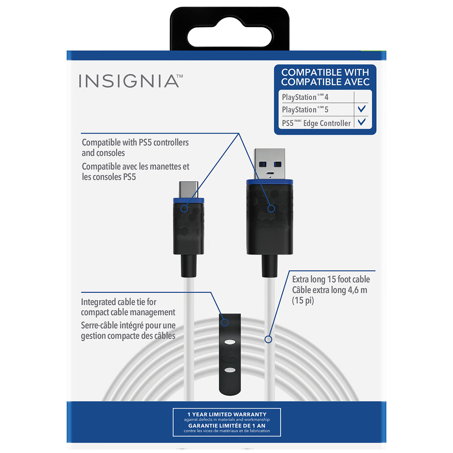 Insignia™ 9' Play + Charge USB-C Cable for PlayStation 5 White/Black  NS-PS59PC - Best Buy